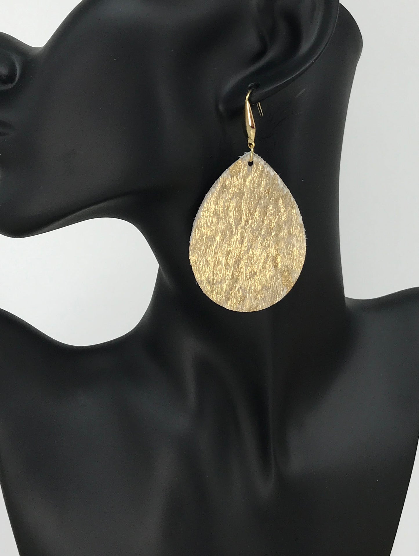 Hair On Metallic Gold Leather Earrings - E19-3537