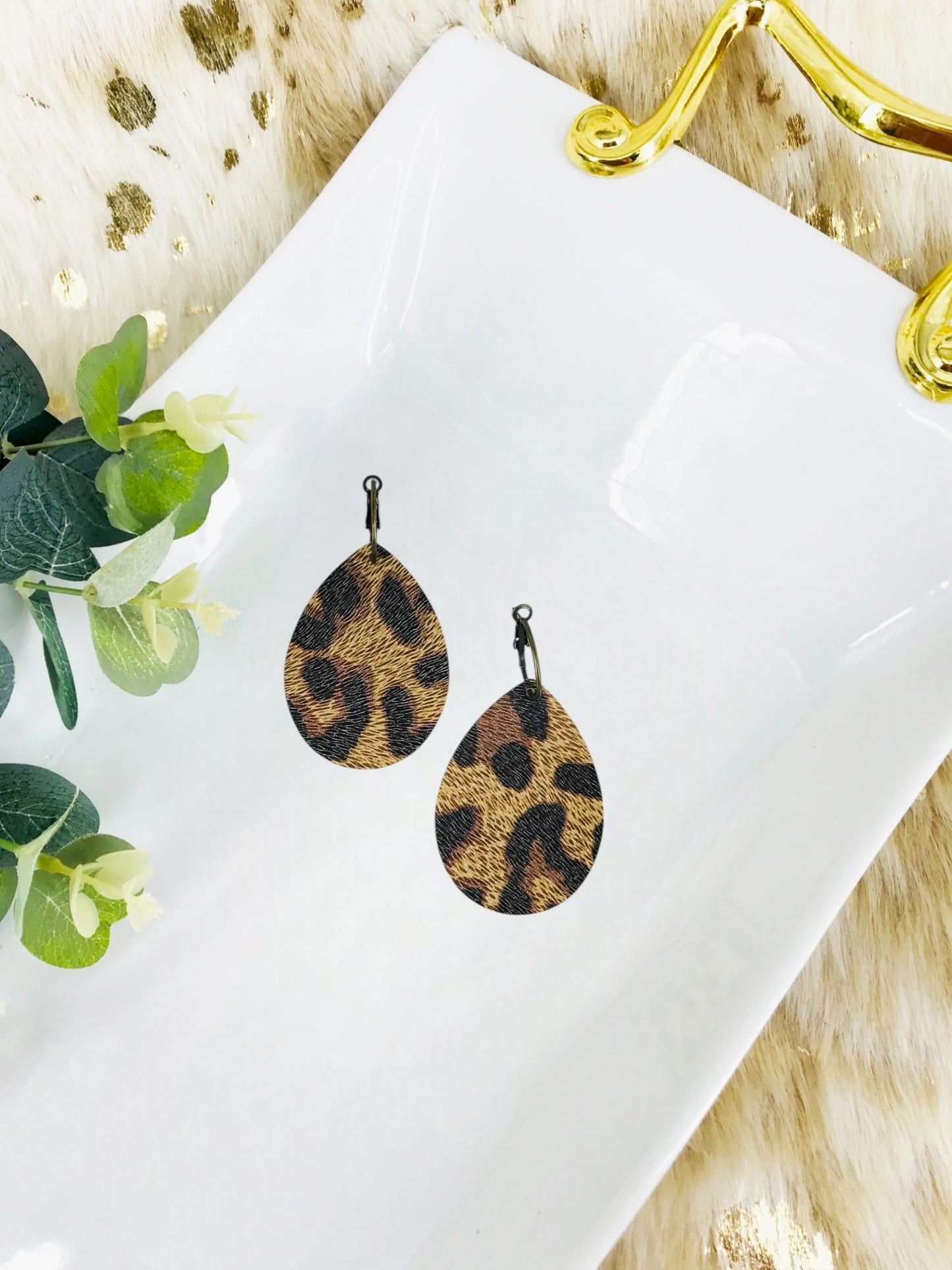 Large Cheetah Leather Hoop Earrings - E19-3539