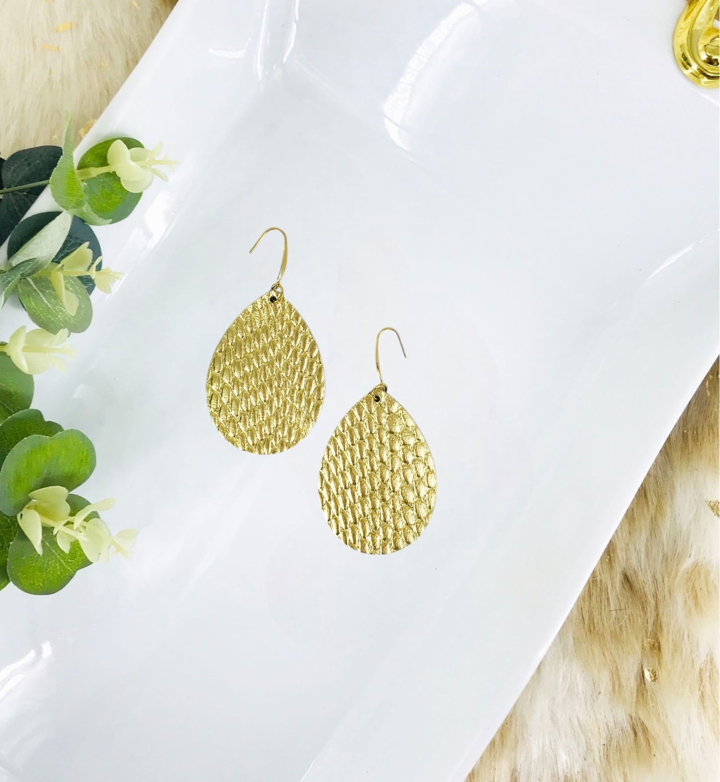 Gold Anaconda Leather Earrings - E19-3545