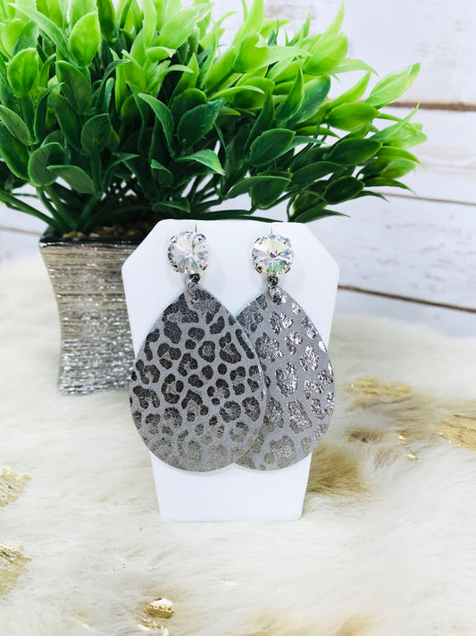 Crystal and Leopard Leather Stud Earrings - E19-3550