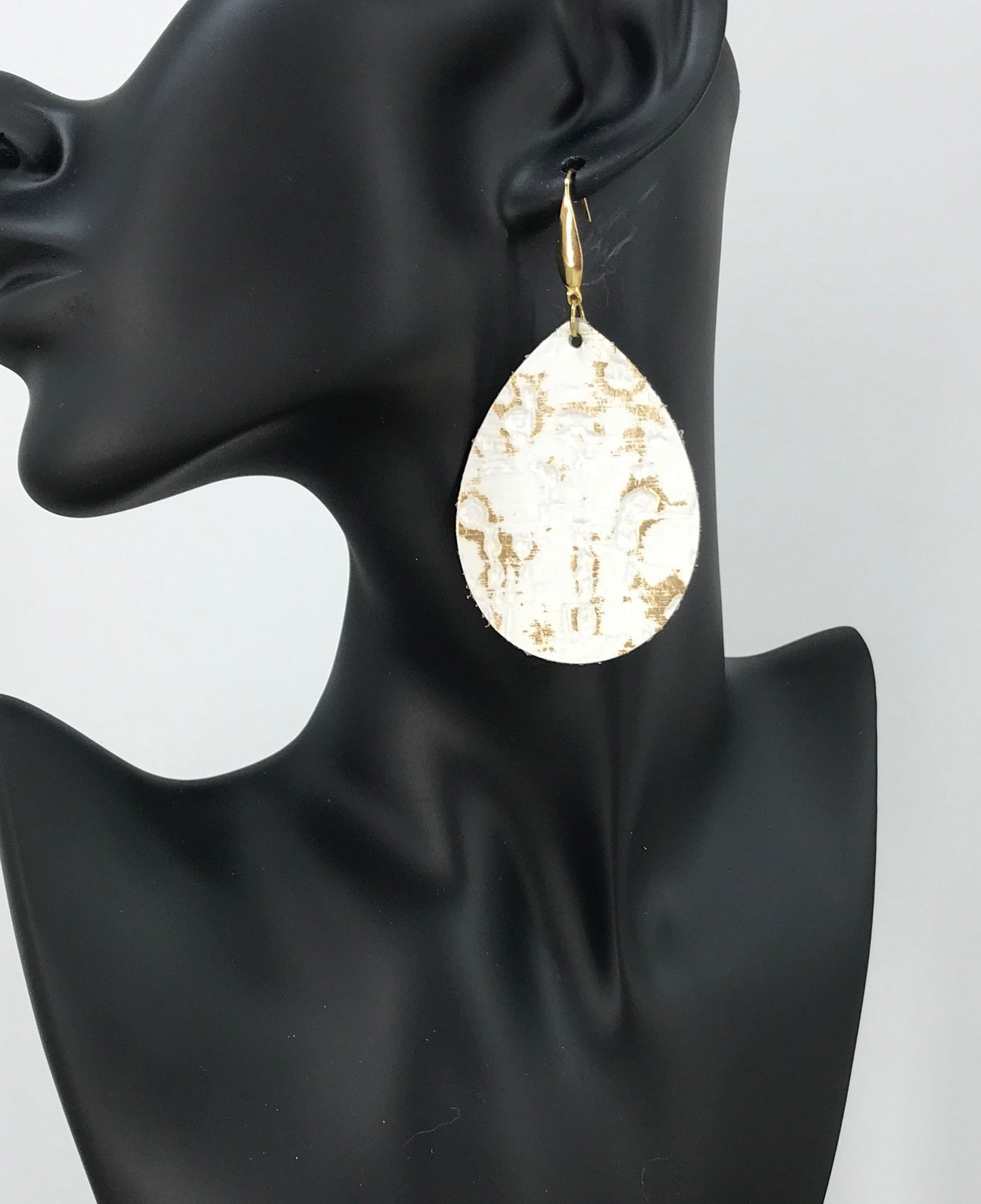 Metallic Gold and White Leather Earrings - E19-3551