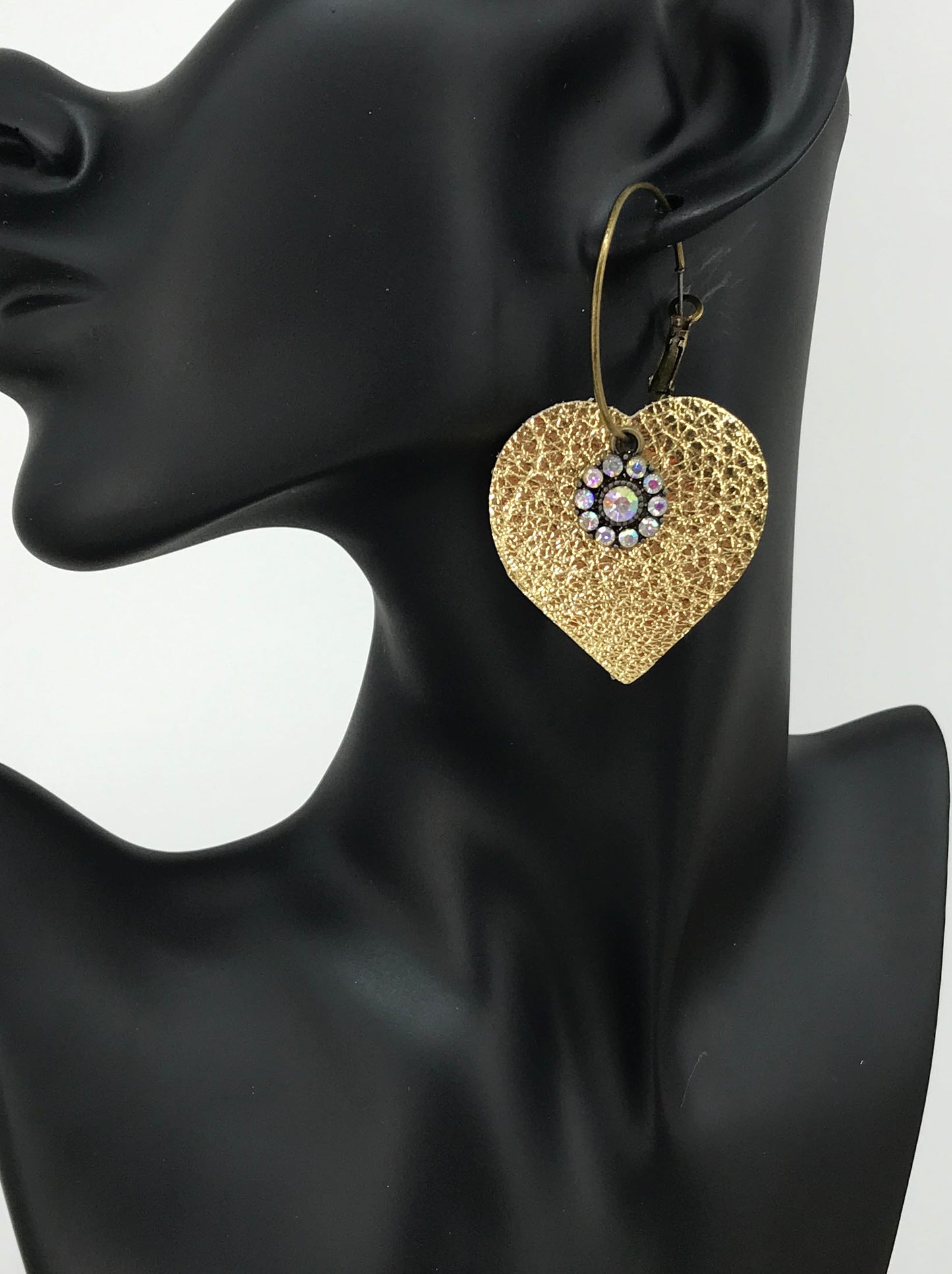 Gold Leather Hoop and Rhinestone Earrings - E19-3599