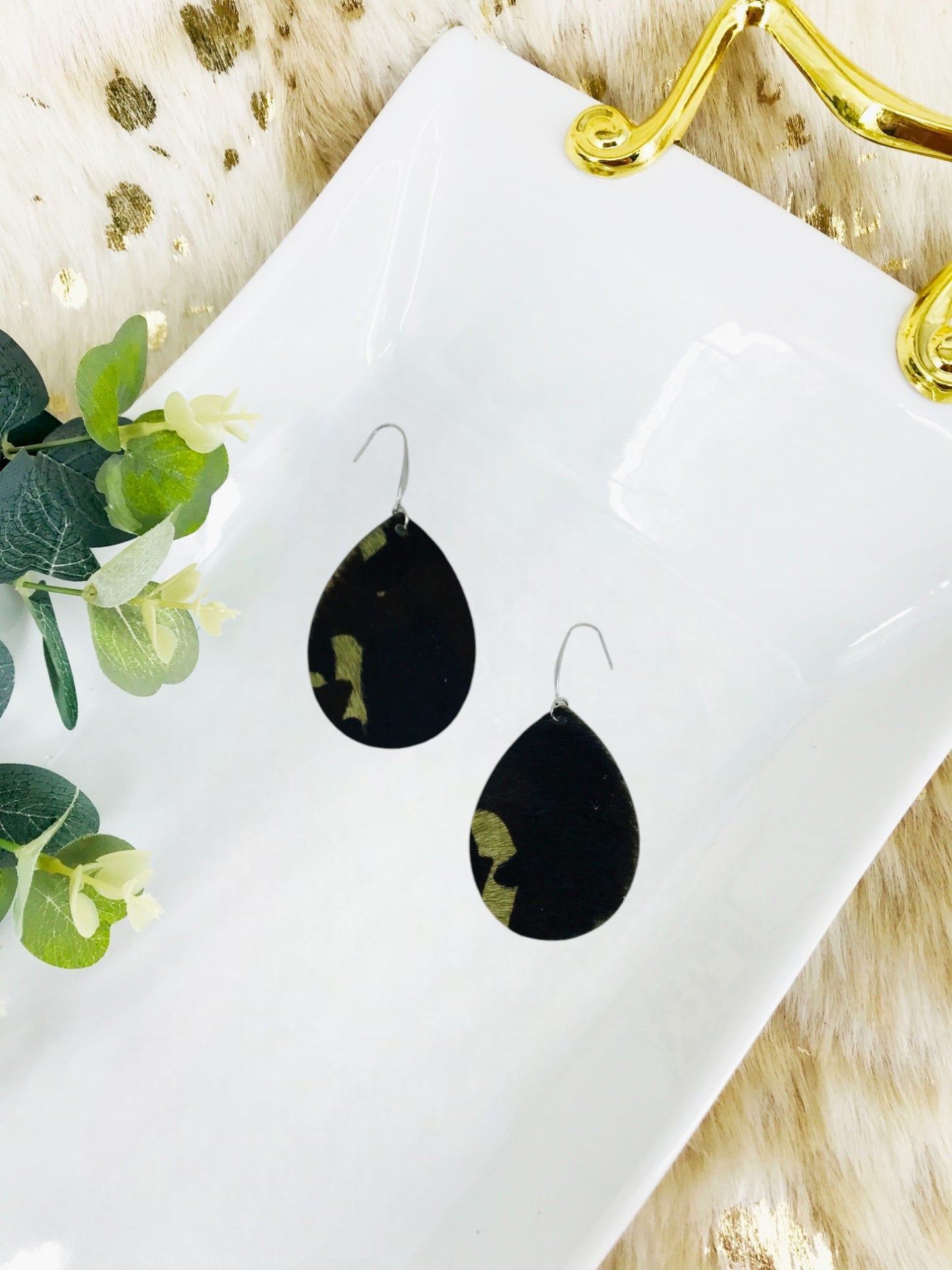 Hair On Camo Leather Earrings - E19-3614