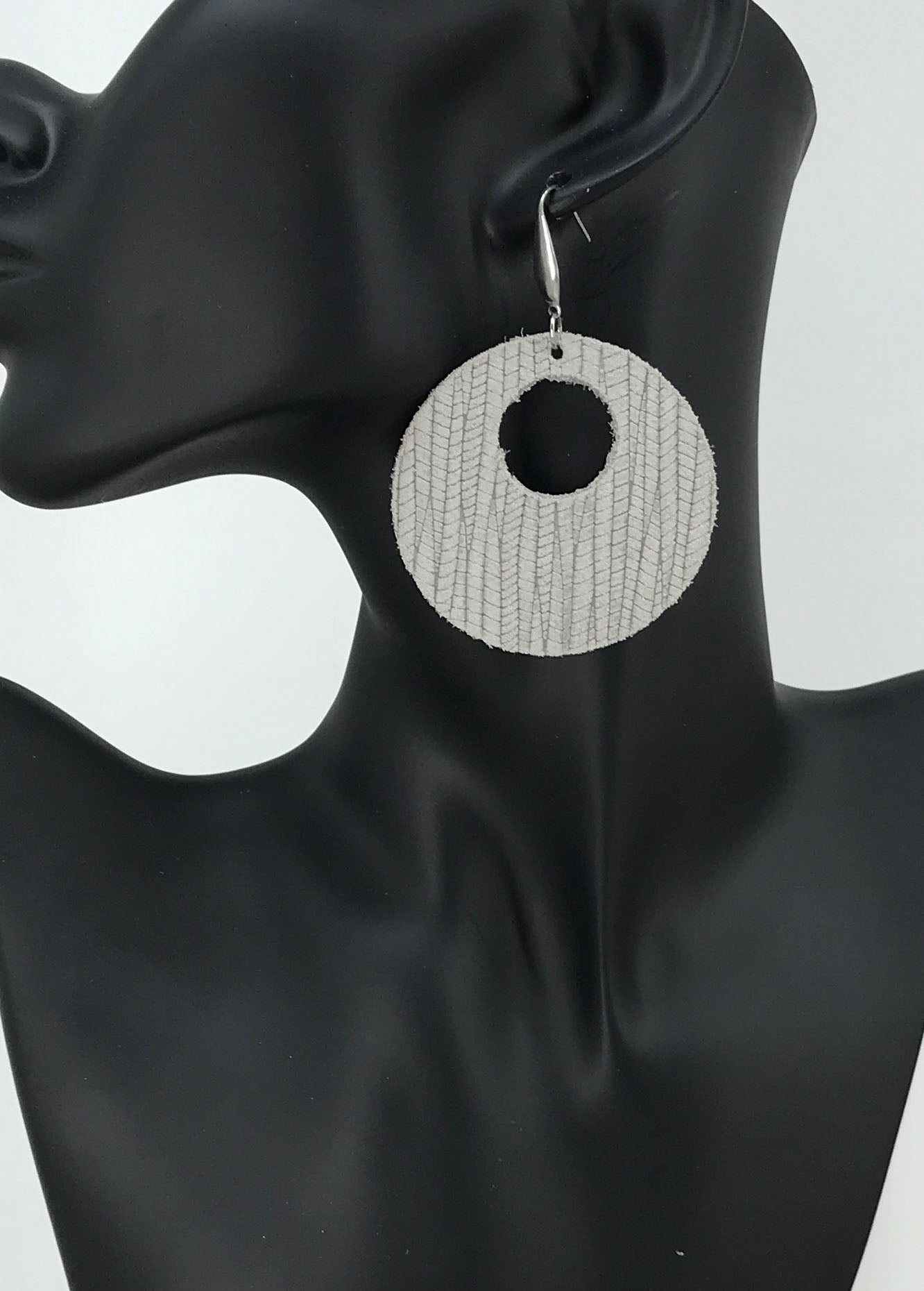 Gray Genuine Leather Earrings - E19-364