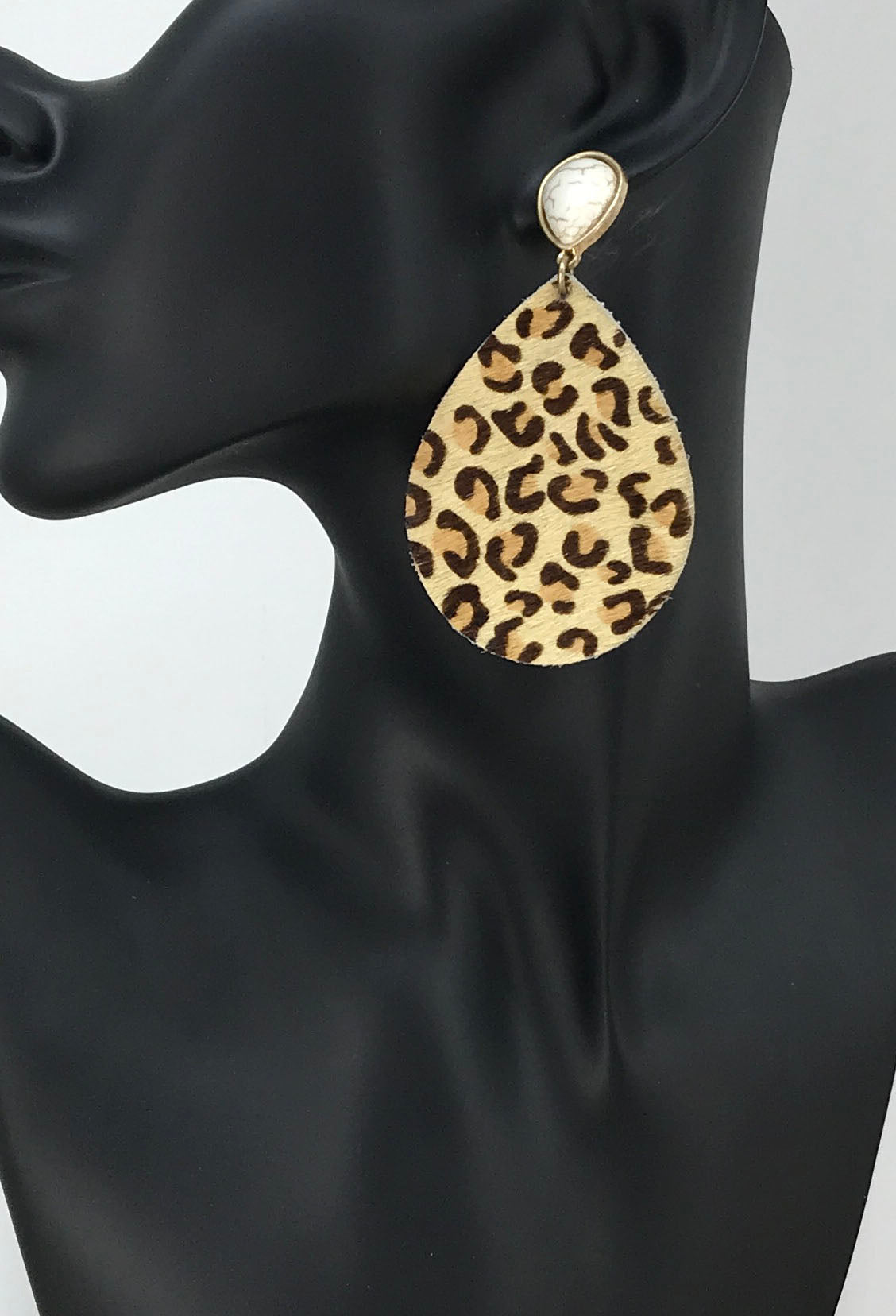 Corinne Natural Leopard Animal Print Teardrop Earring With Stone Post - E19-3653