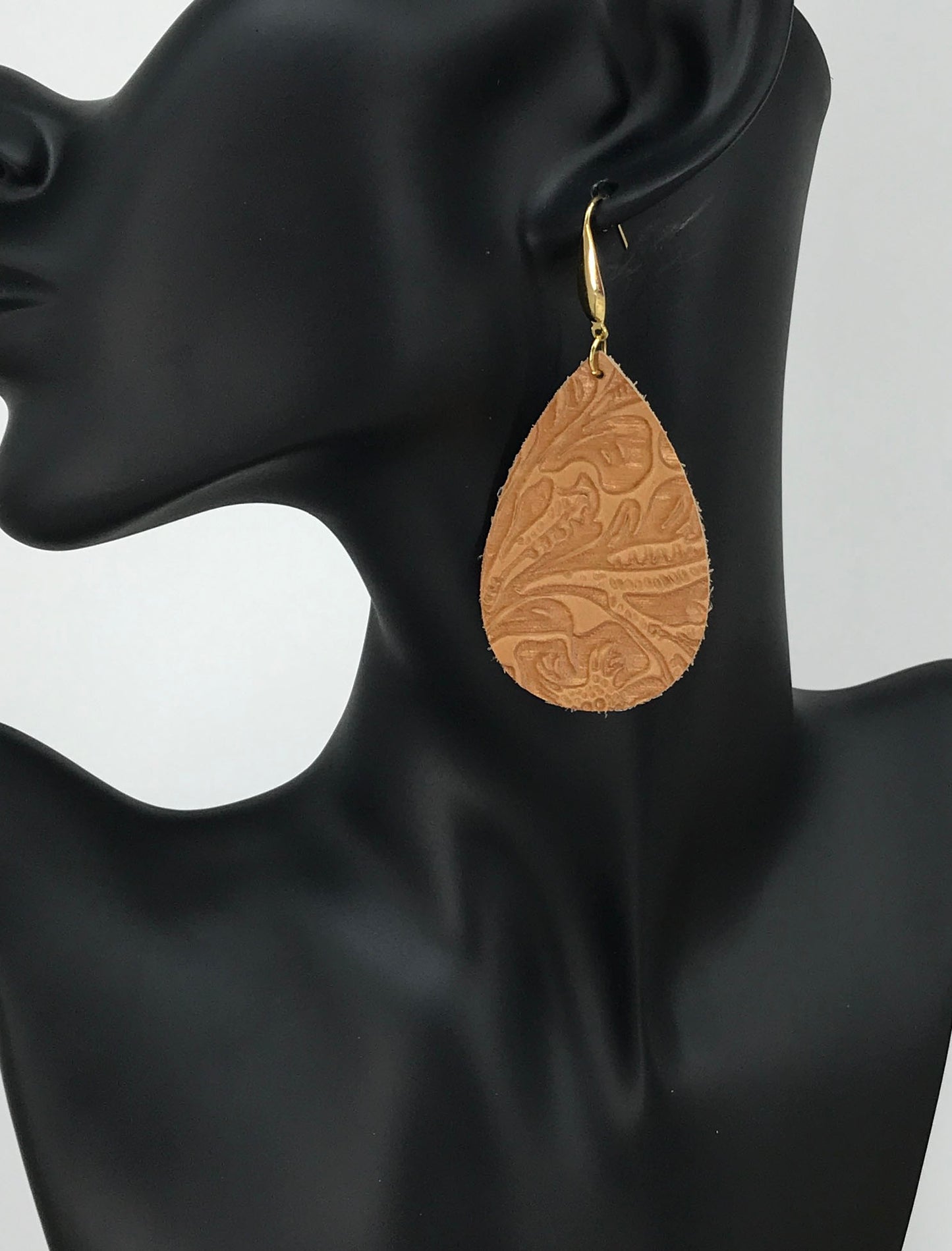Light Brown Embossed Leather Earrings - E19-3659