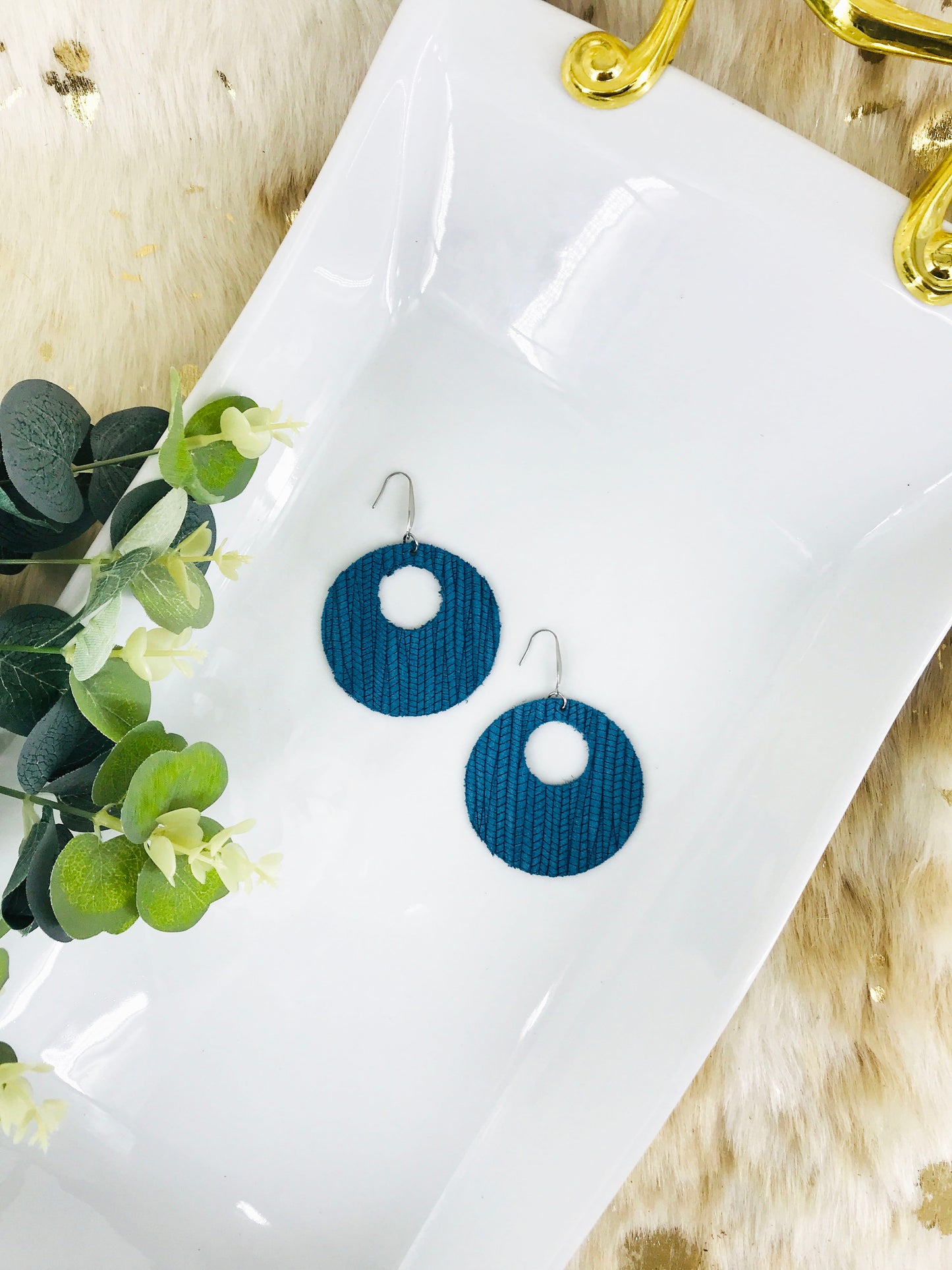 Teal Genuine Leather Earrings - E19-365