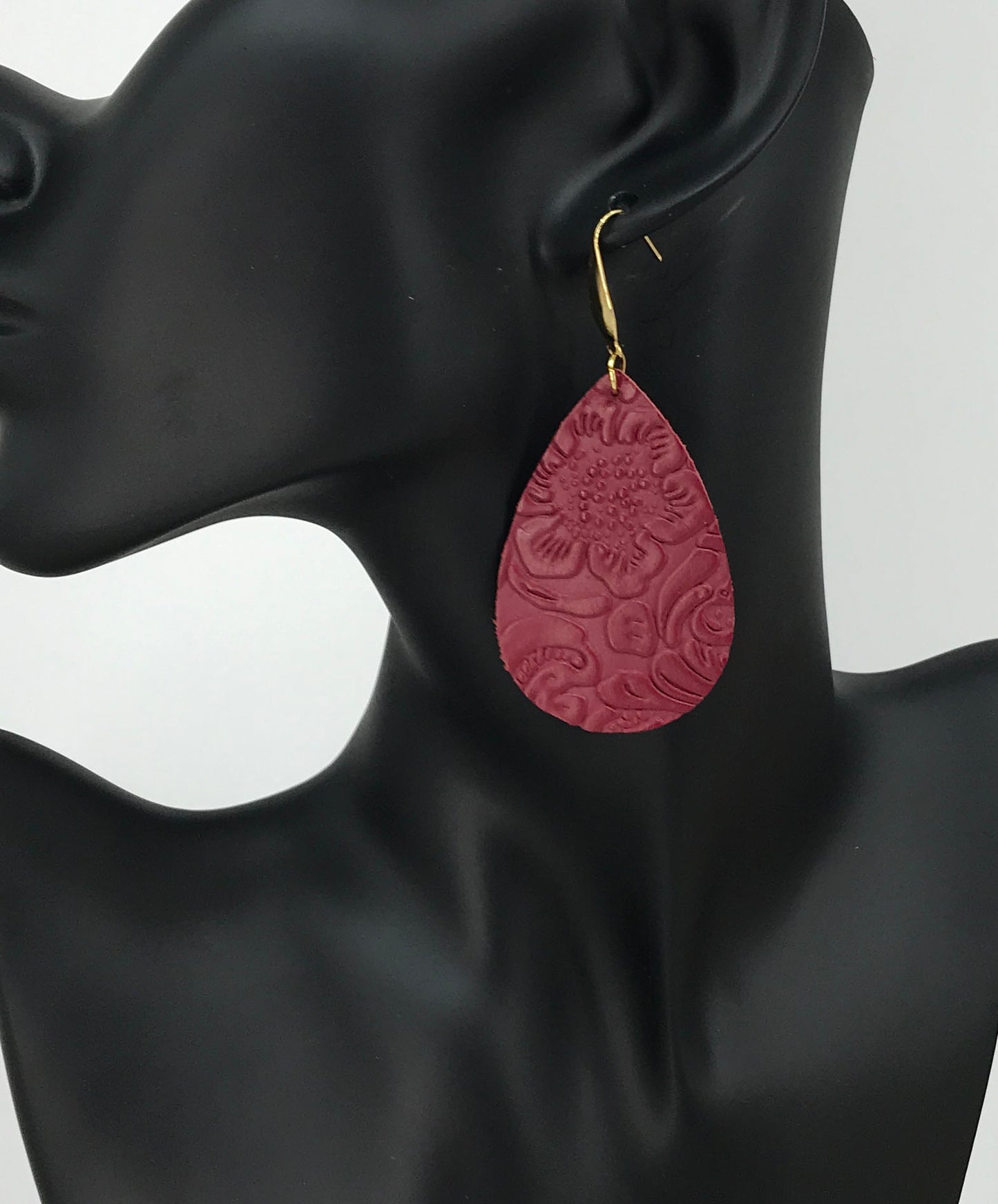 Red Embossed Leather Earrings - E19-3660