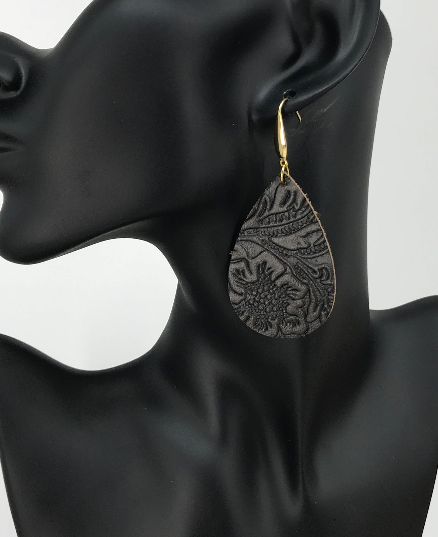 Dark Brown Embossed Leather Earrings - E19-3662
