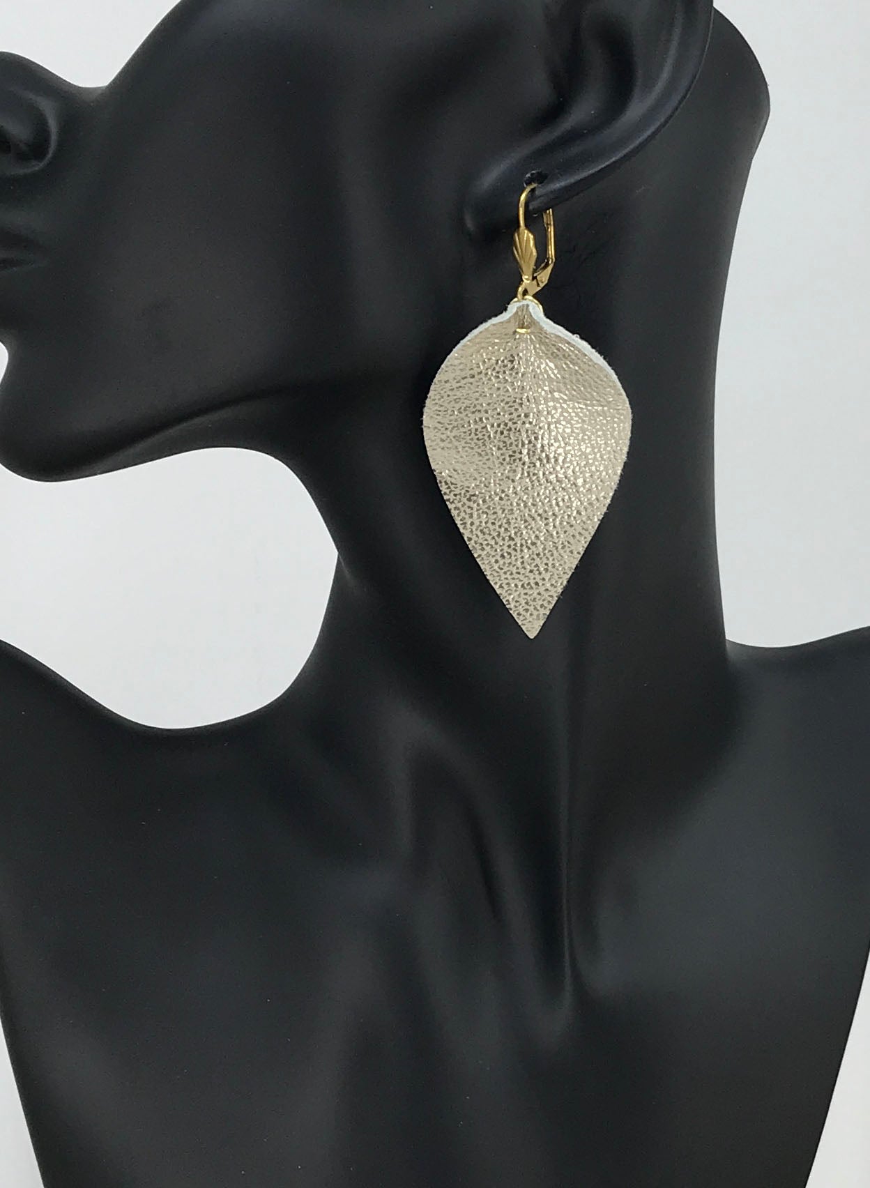 Platinum Pinched Leaf Leather Earrings - E19-3663
