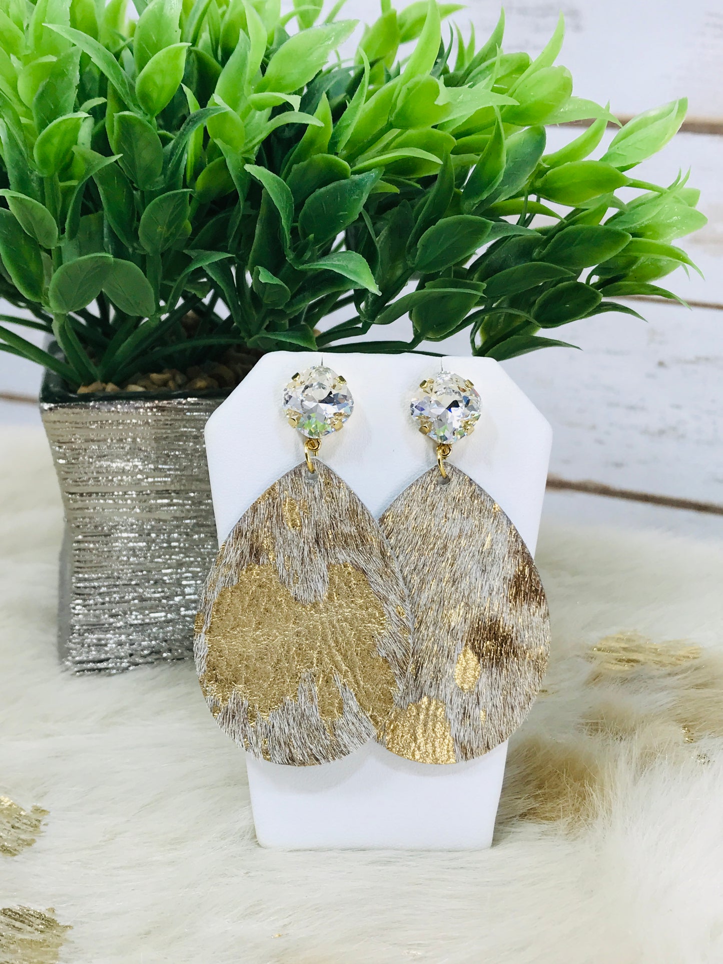 Crystal and Hair On Leather Earrings - E19-3674