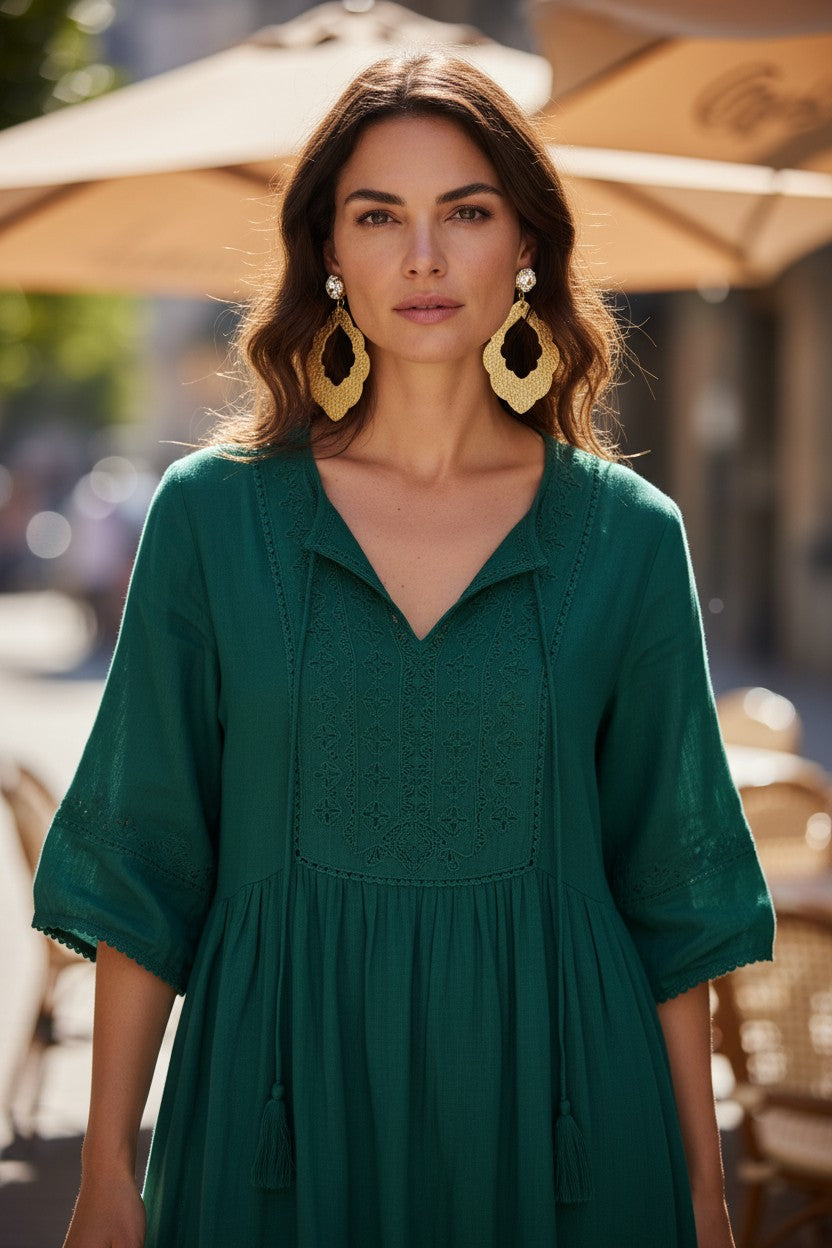 Crystal Clear & Metallic Gold Leather Drop Earrings