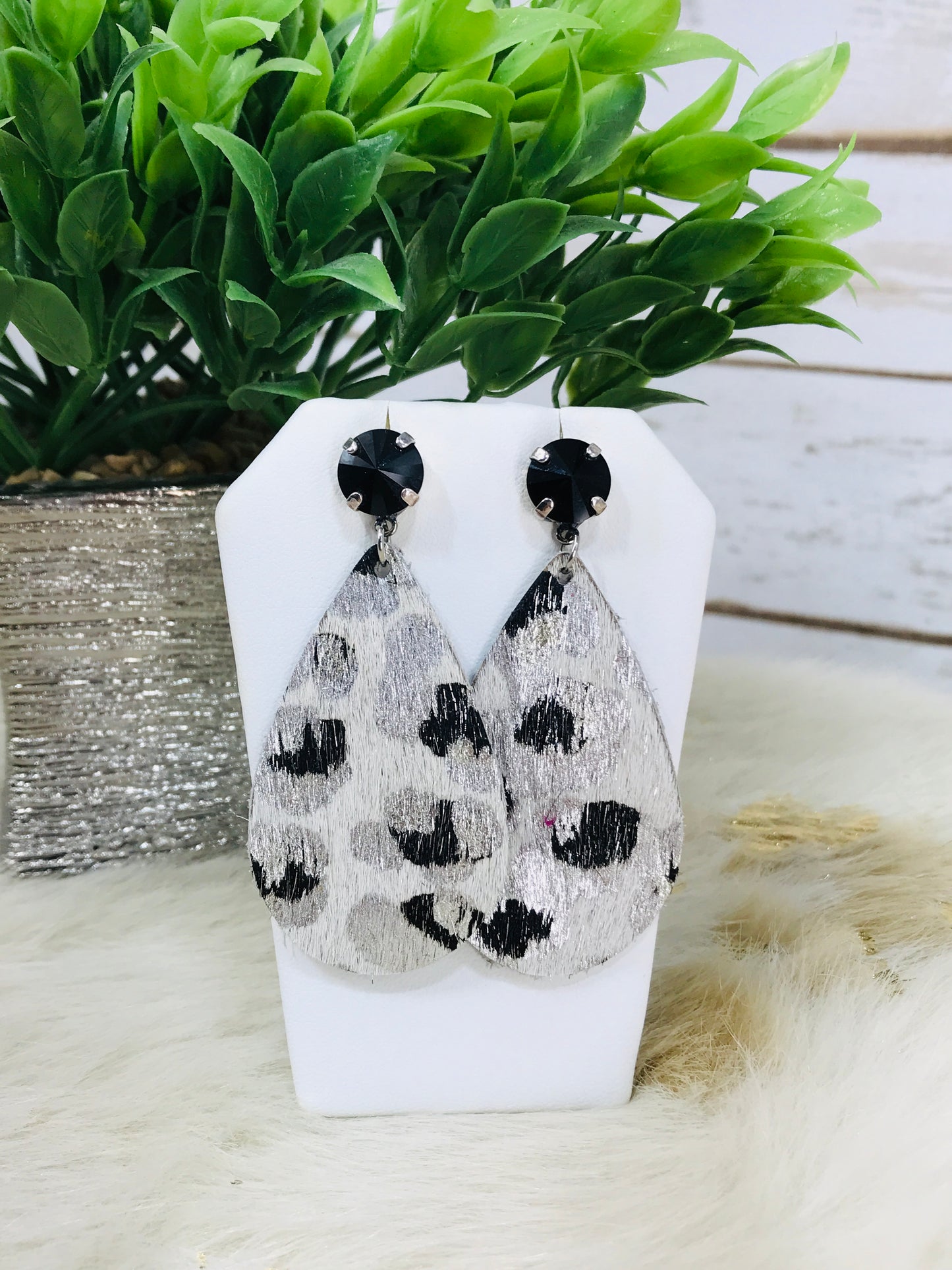Crystal and Hair on Leather Earrings - E19-3687