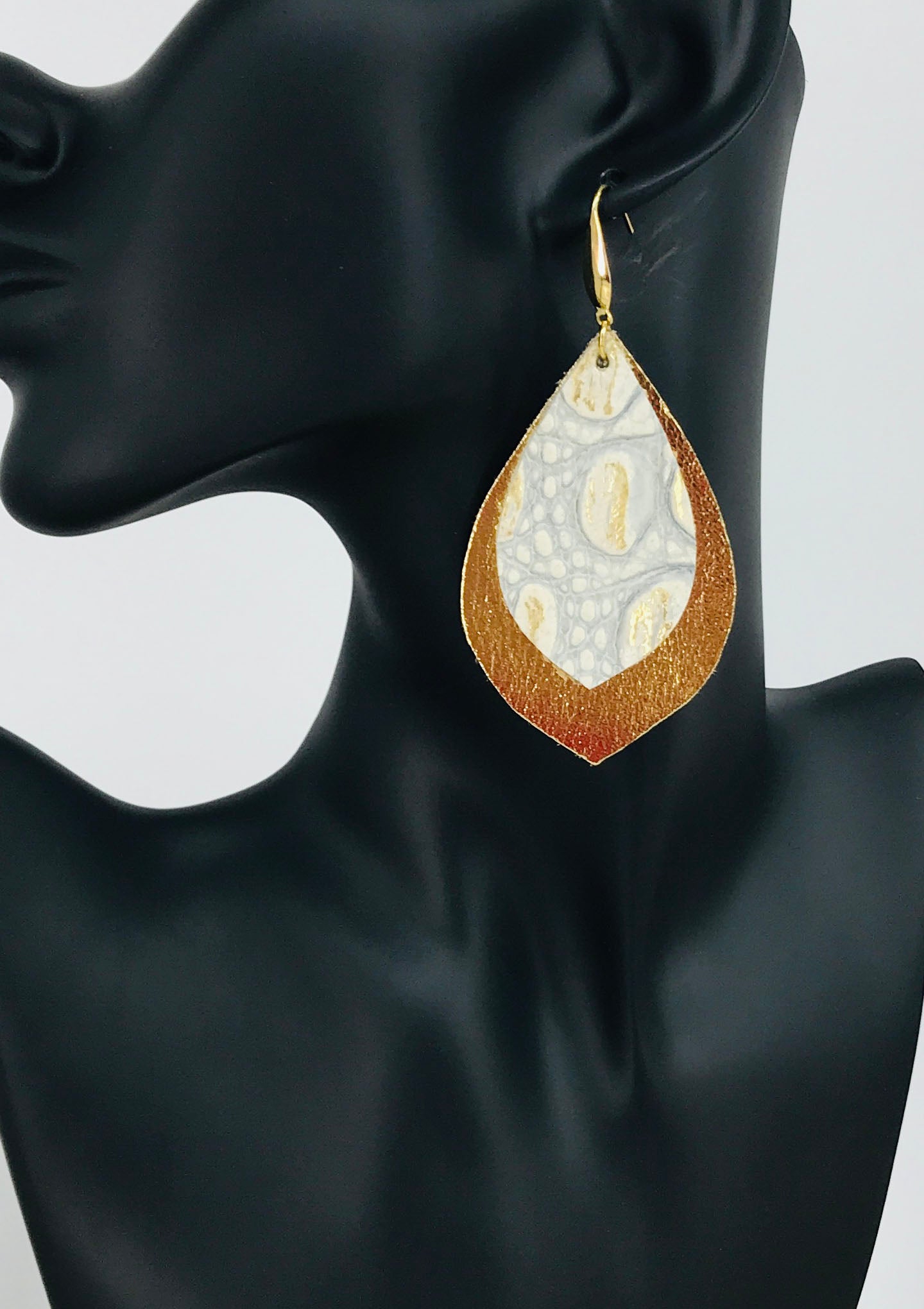 Gold & Ivory Layered Leaf Earrings