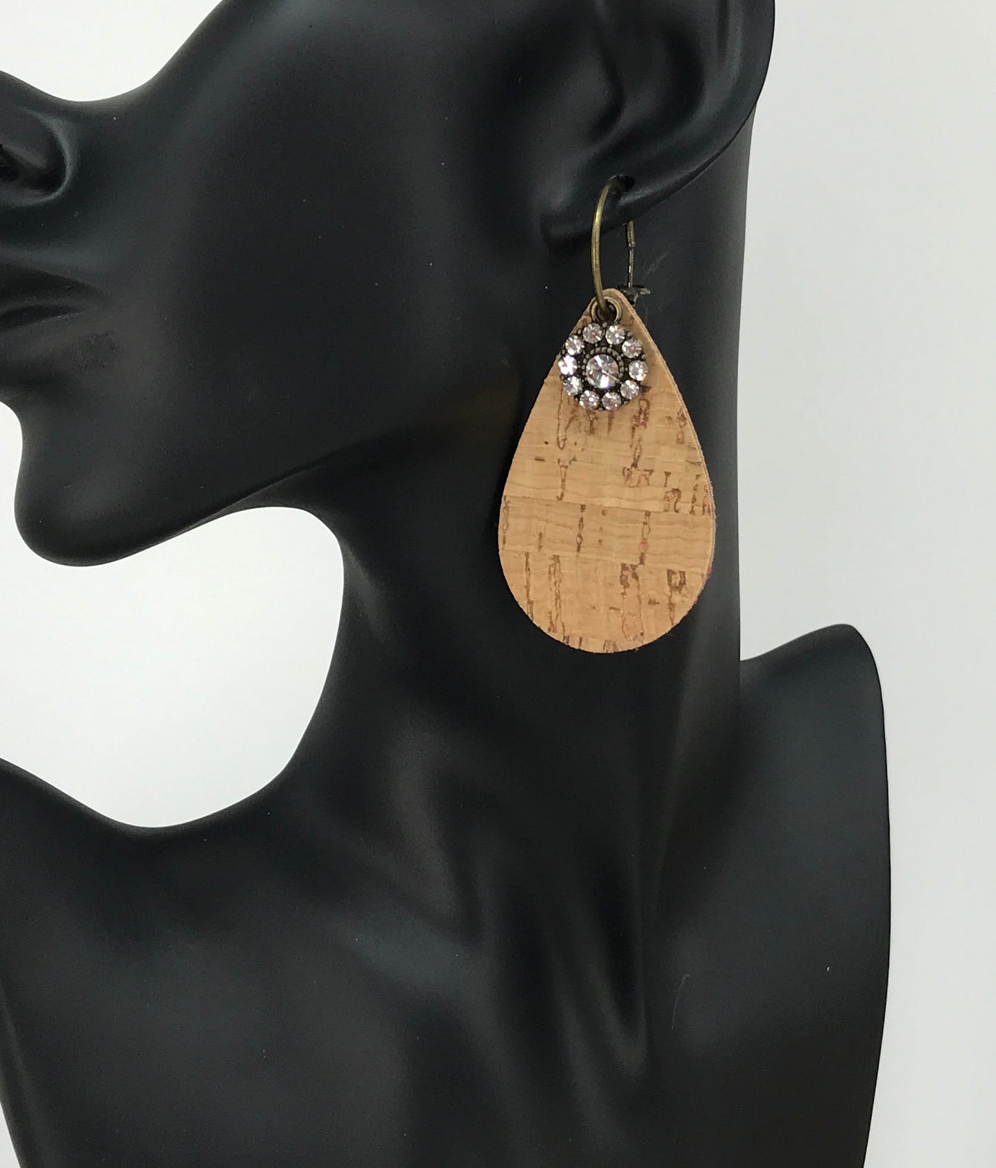 Natural Cork Rhinestone Hoop Earrings