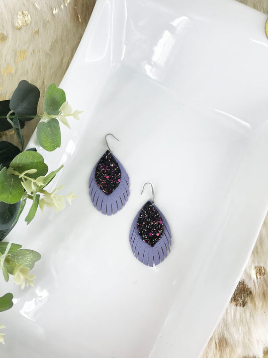 Lilac Genuine Leather and Glitter Earings - E19-371
