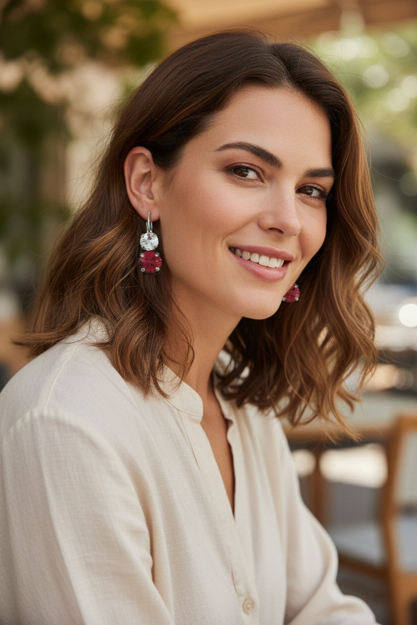 Scarlet & Crystal Double Rivoli Drop Earrings