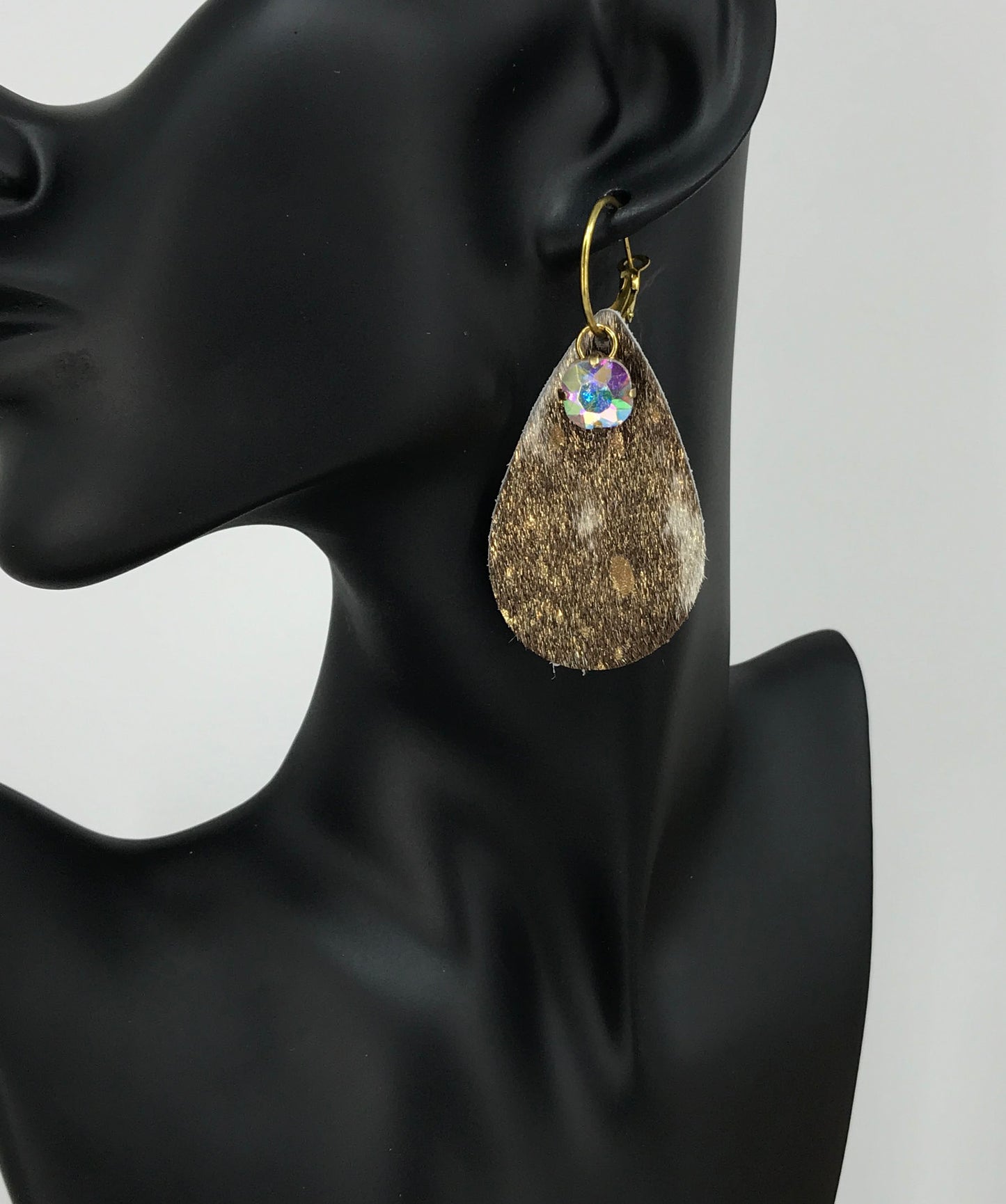 Genuine Leather & Rhinestone Hoop Earrings - E19-3734