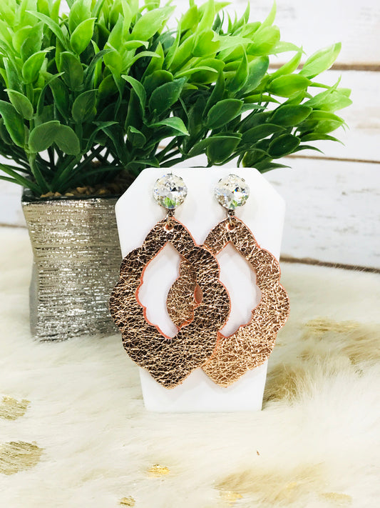 Crystal and Rose Gold Leather Earrings - E19-3767