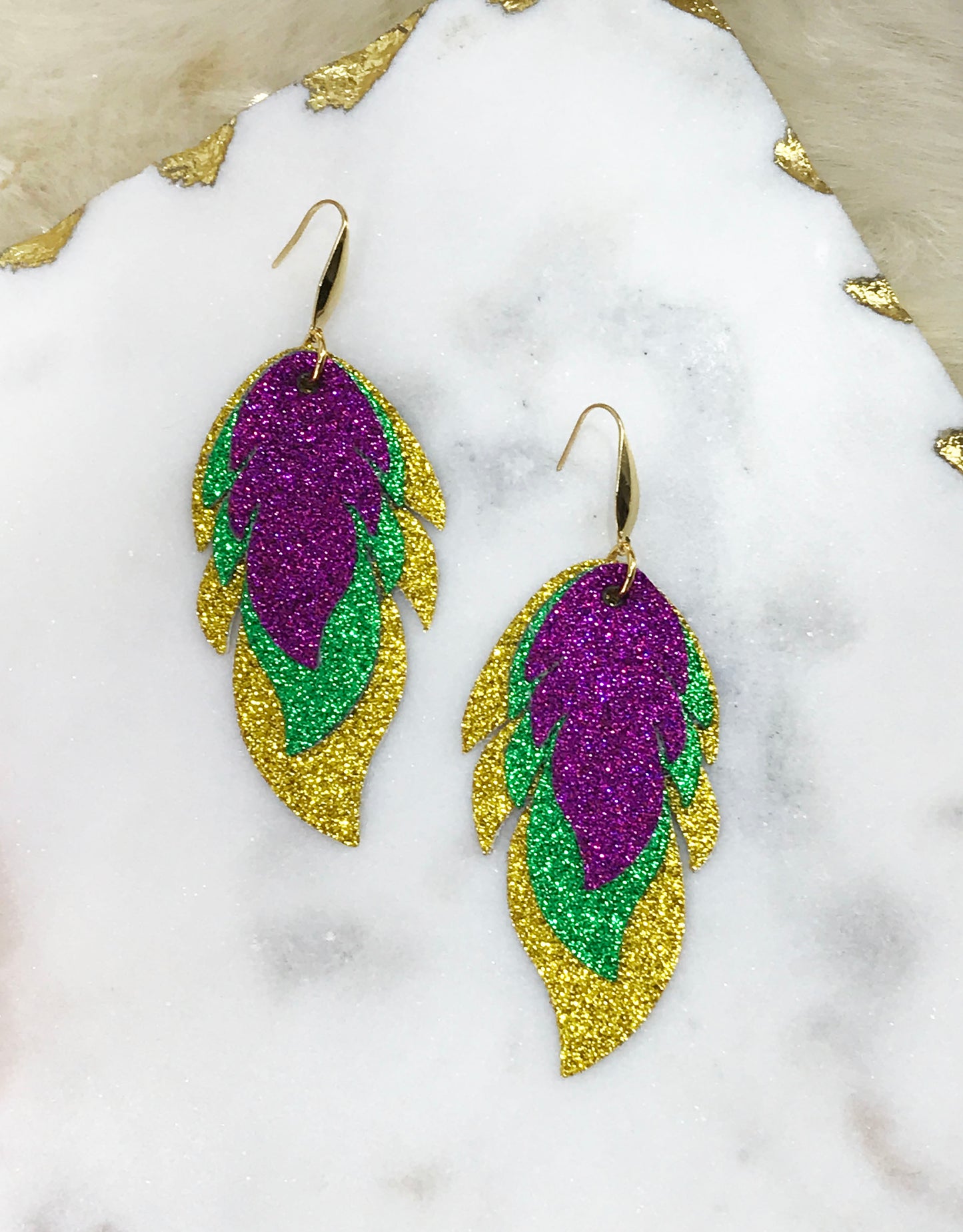 Mardi Gras Themed Fine Glitter Earrings - E19-3781