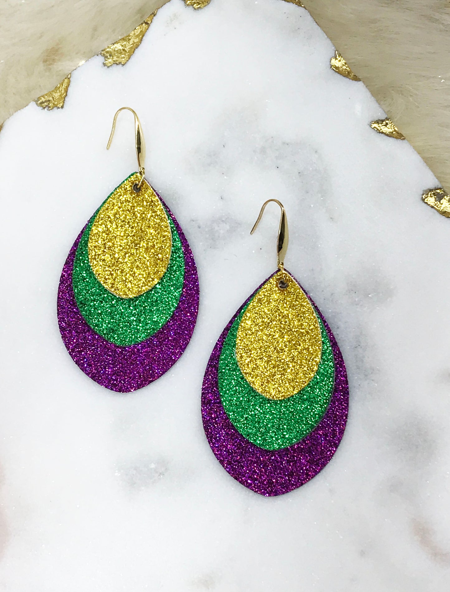 Mardi Gras Themed Fine Glitter Earrings - E19-3782