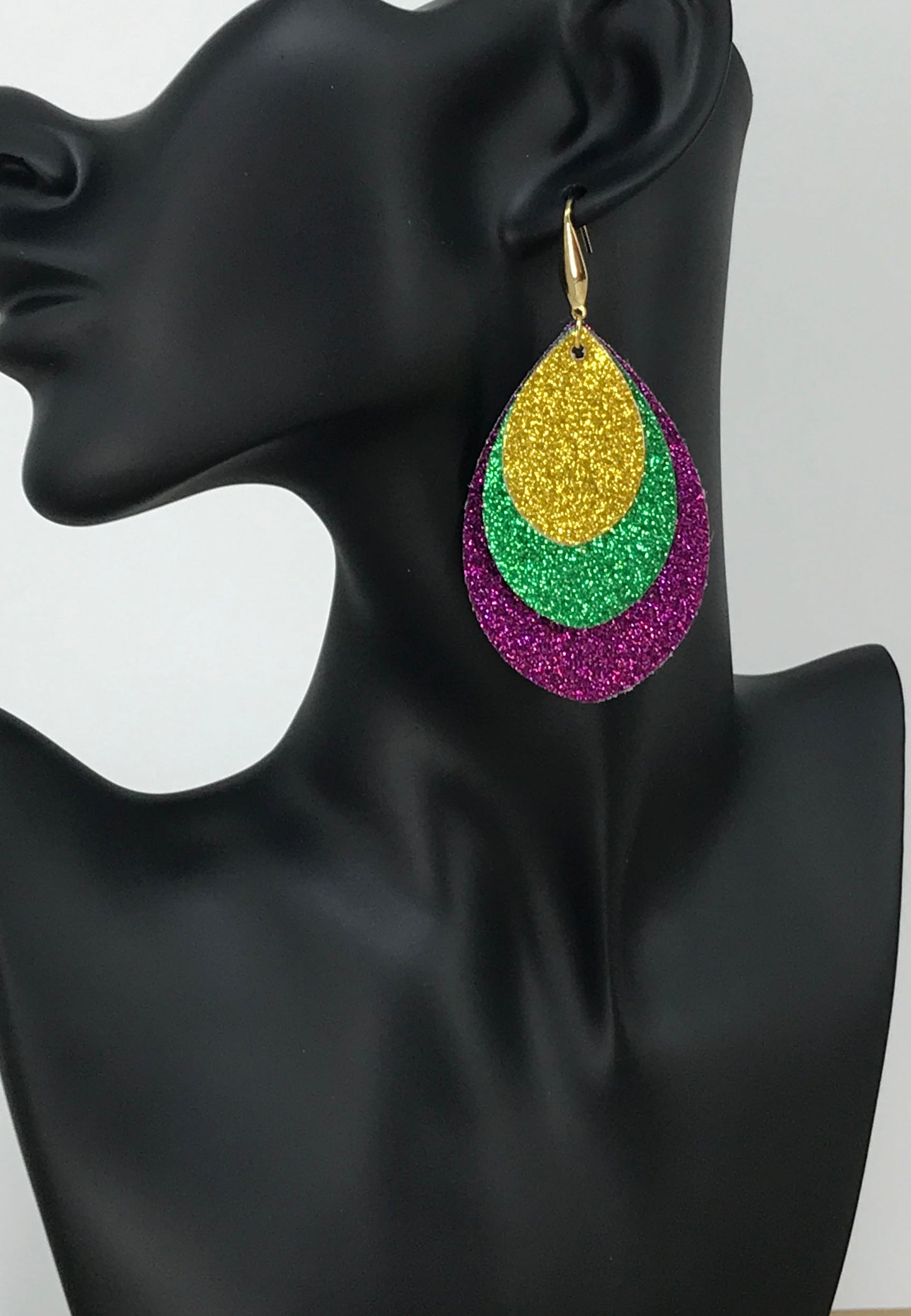 Mardi Gras Themed Fine Glitter Earrings - E19-3782