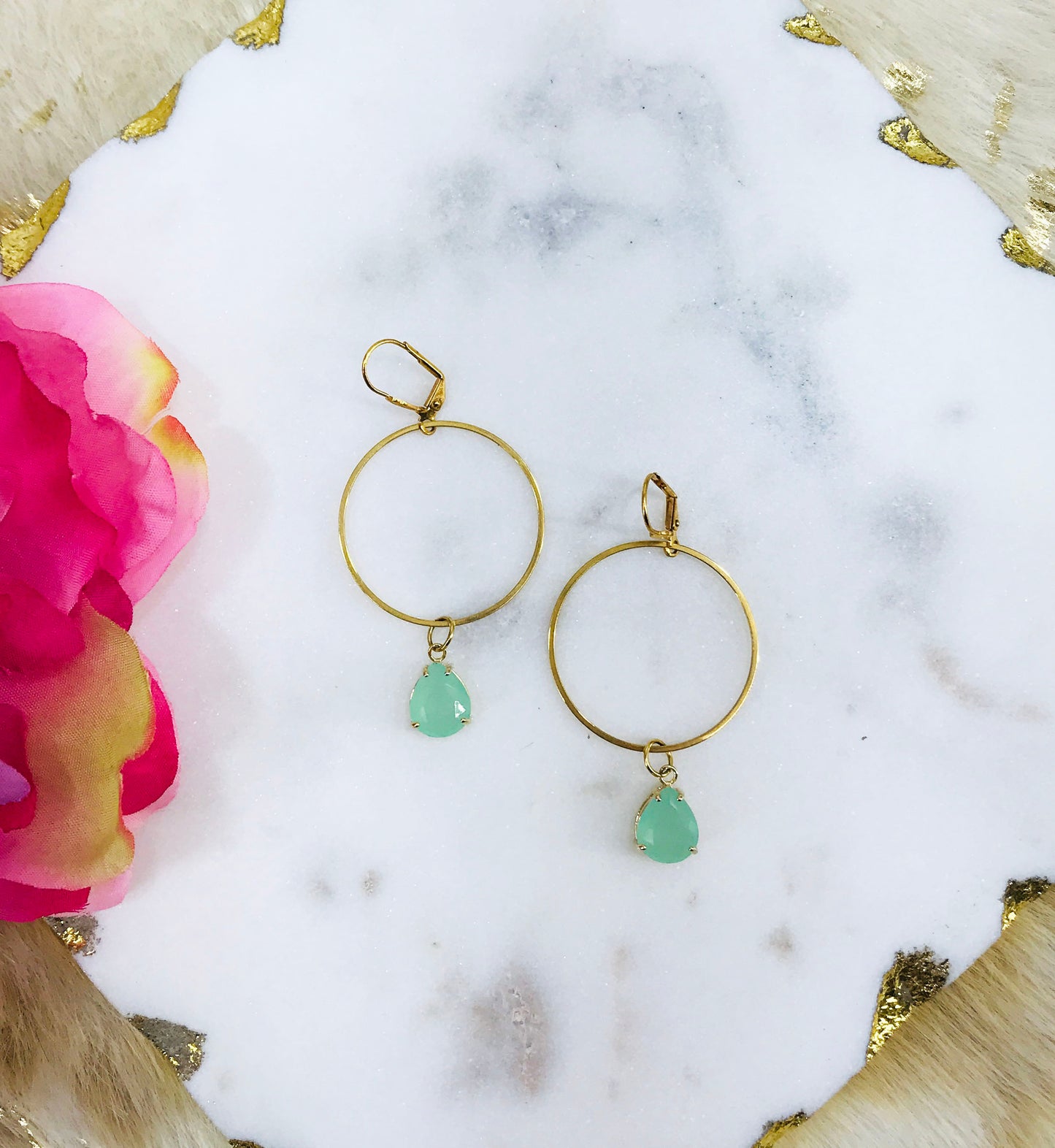 Gold Hoop & Teardrop Stone Earrings - E19-3799