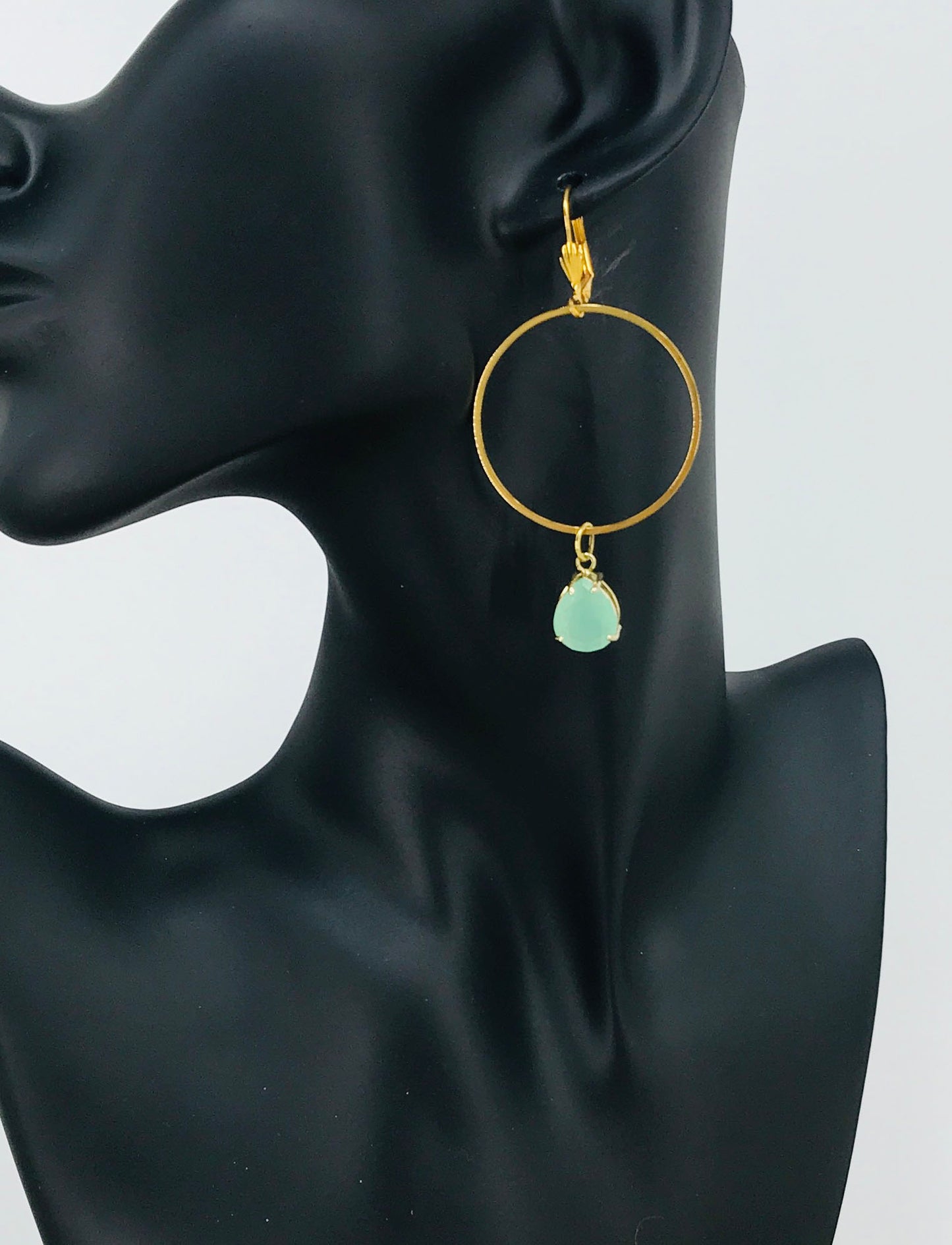 Gold Hoop & Teardrop Stone Earrings - E19-3799