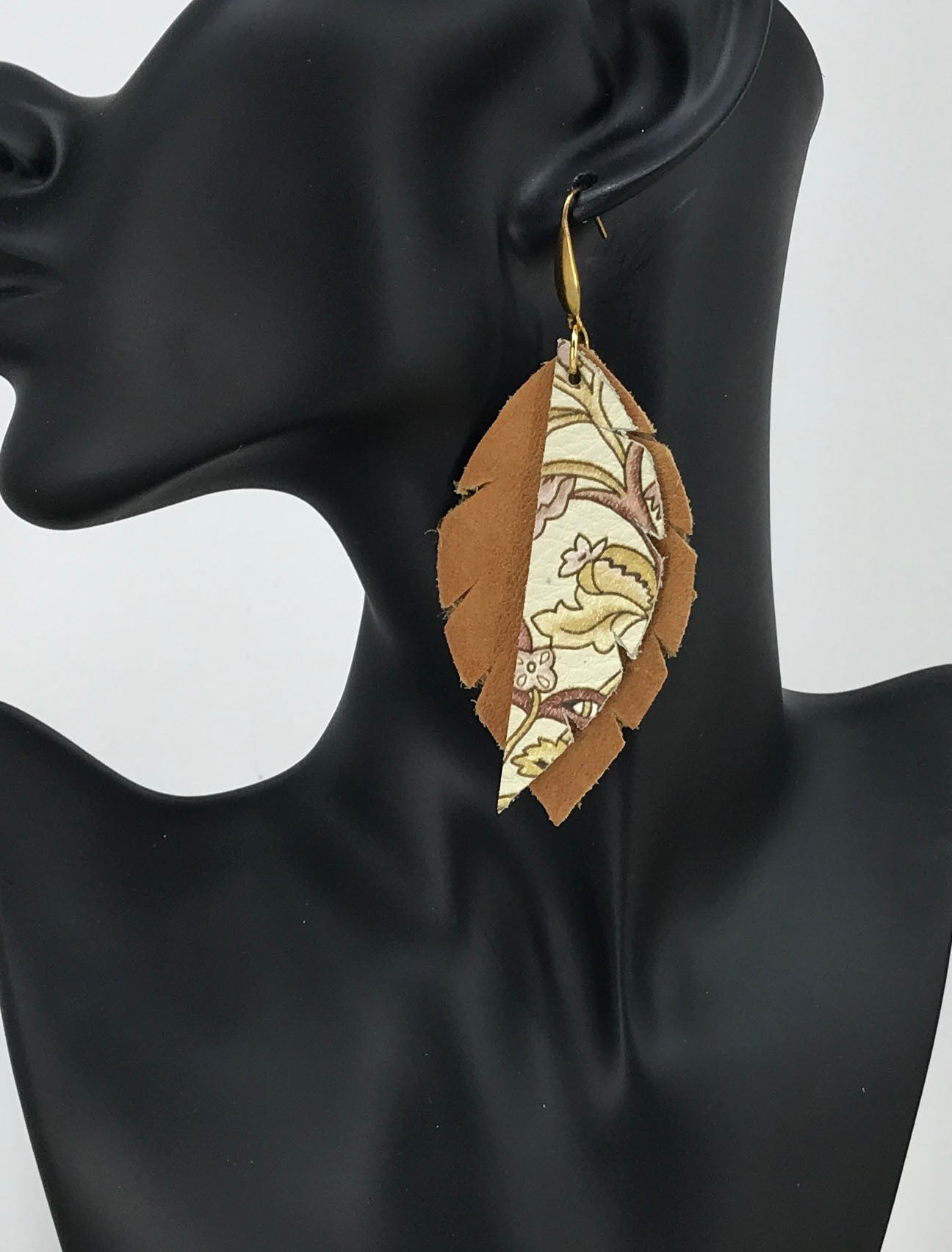 Genuine Brown Leather Layered Earrings - E19-381