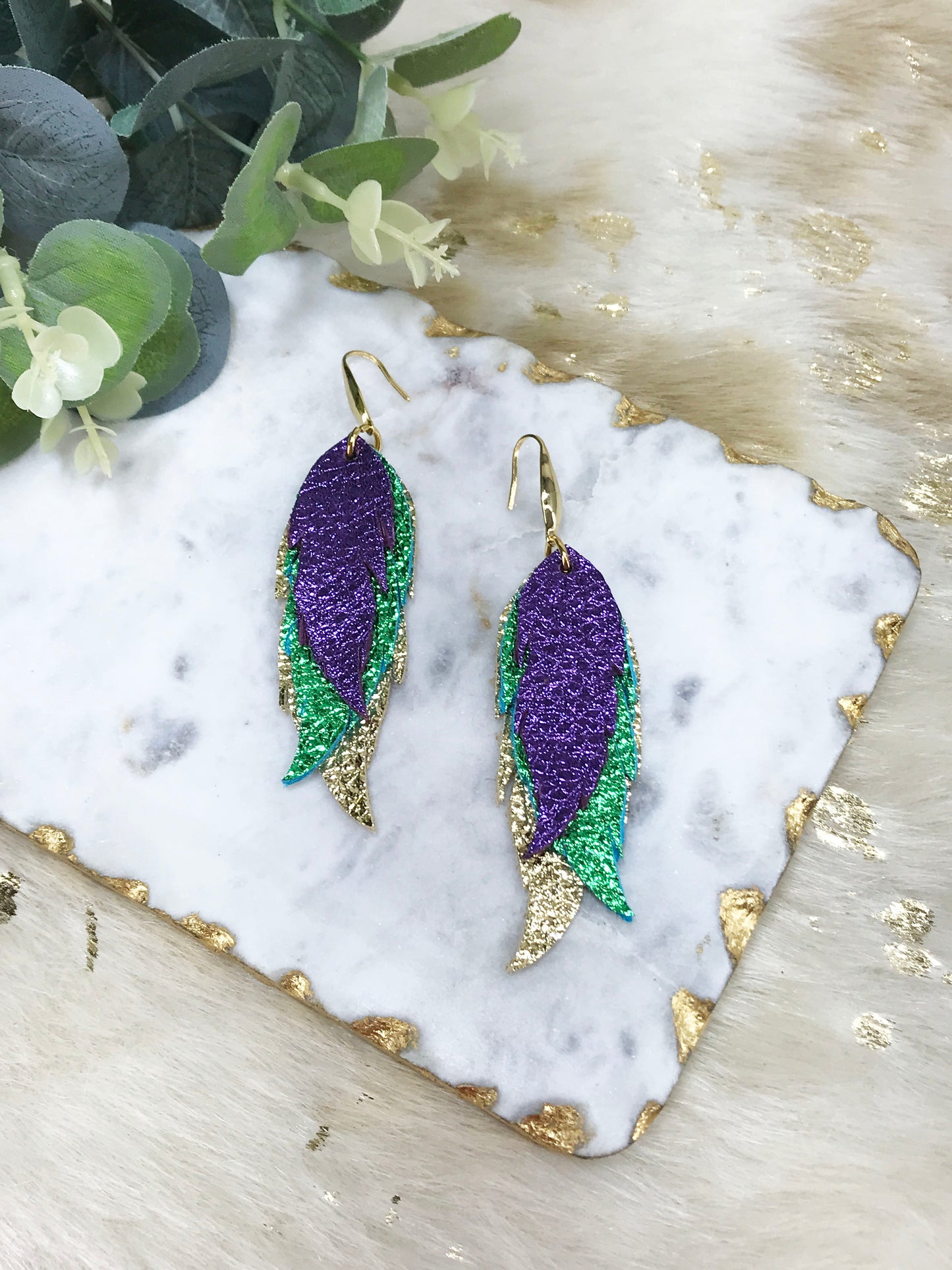 Mardi Gras Themed Genuine Leather Earrings - E19-3835