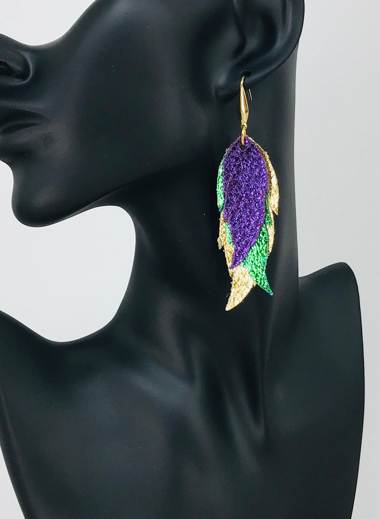 Mardi Gras Themed Genuine Leather Earrings - E19-3835