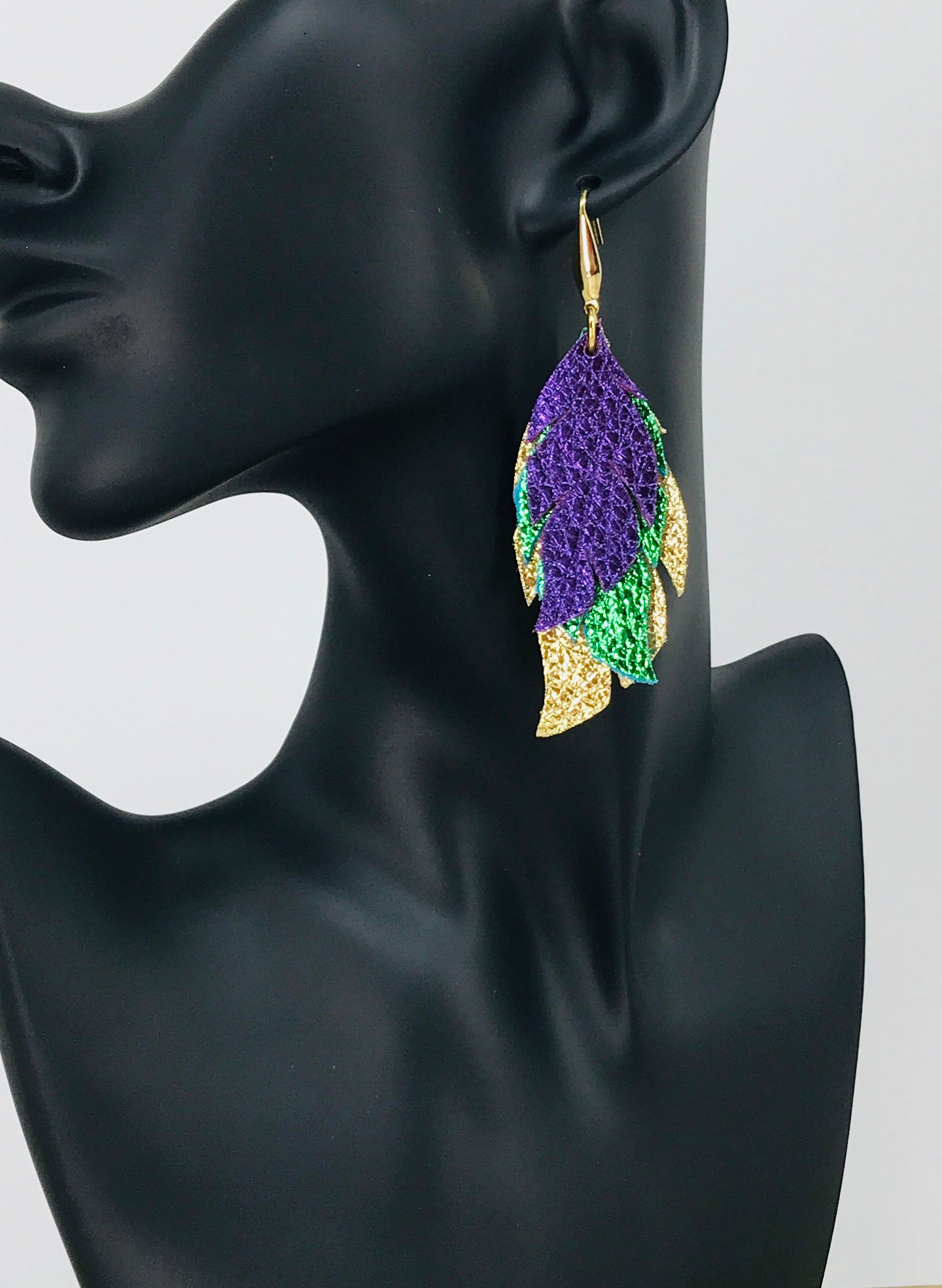 Mardi Gras Themed Genuine Leather Earrings - E19-3836