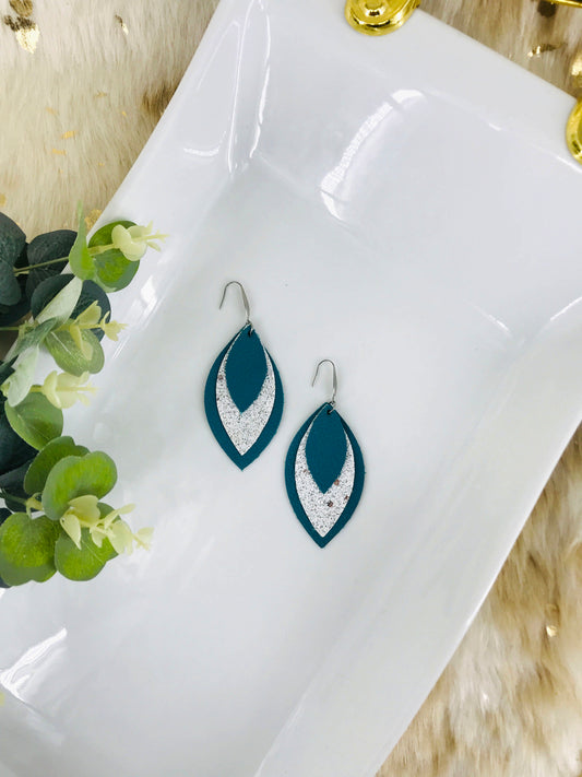 Genuine Turquoise Leather and Glitter Earrings - E19-396