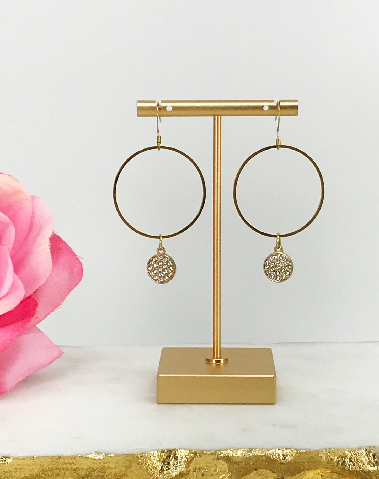 Pave Pendant & Hoop Earrings - E19-3971
