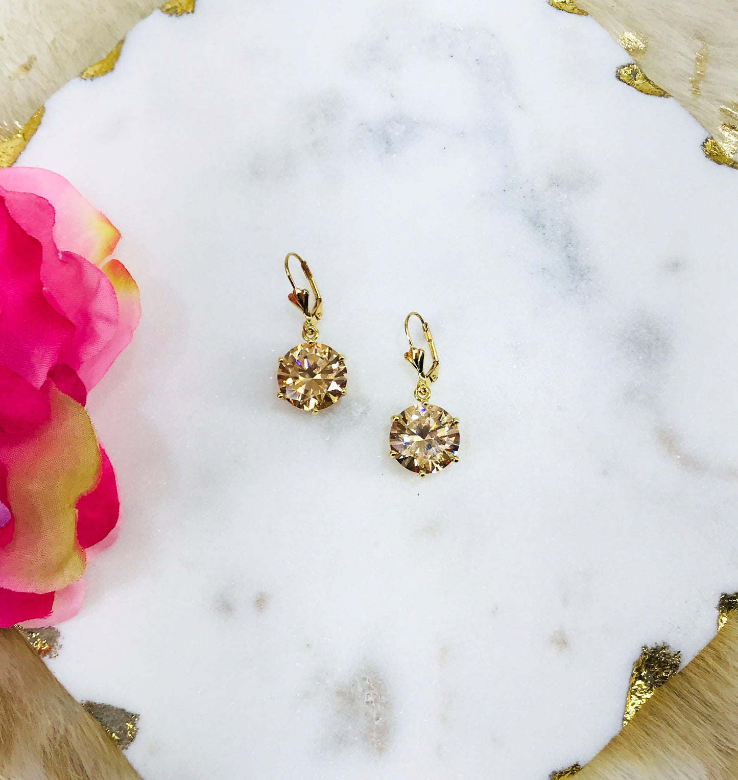 Champagne CZ Pendant Earrings - E19-3986