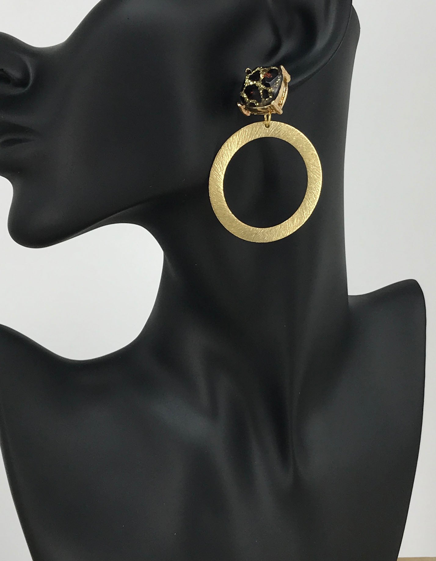 Stud & Brushed Gold Pendant Earrings - E19-3992