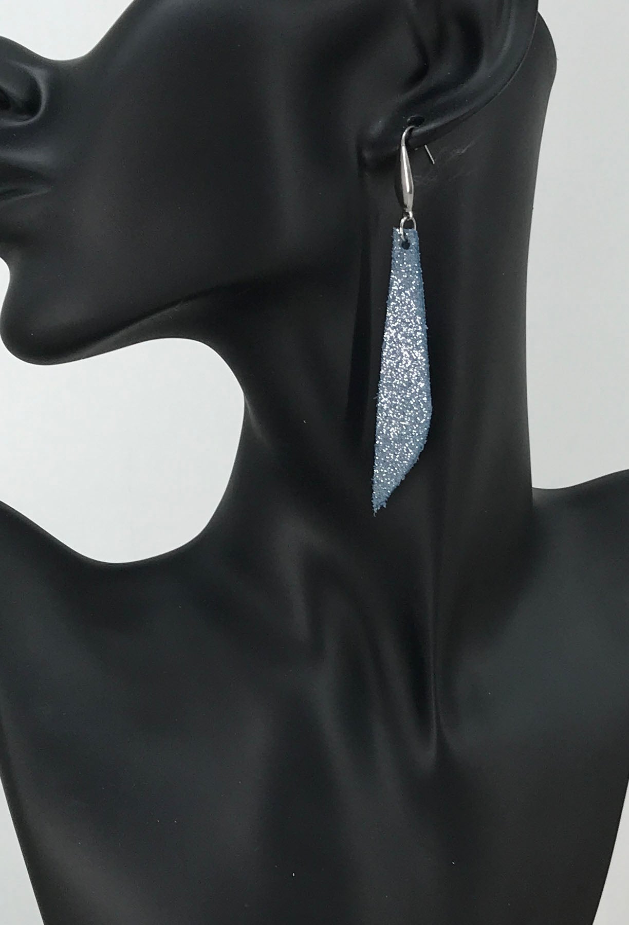 Blue Genuine Leather Drop Earrings - E19-411