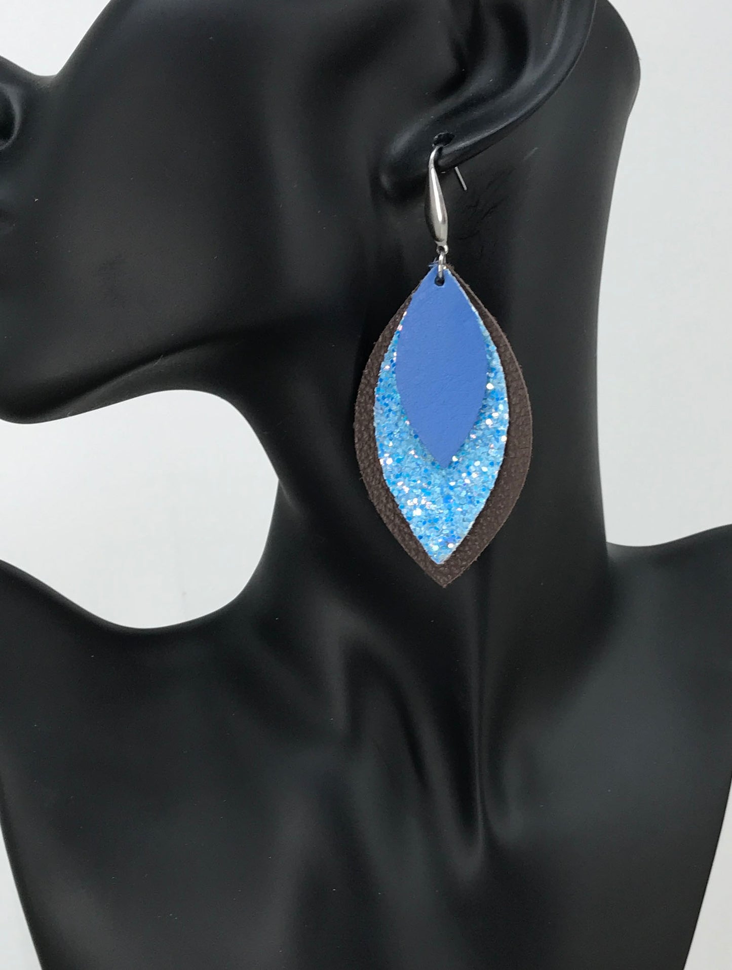 Brown and Blue Genuine Leather Earrings - E19-413