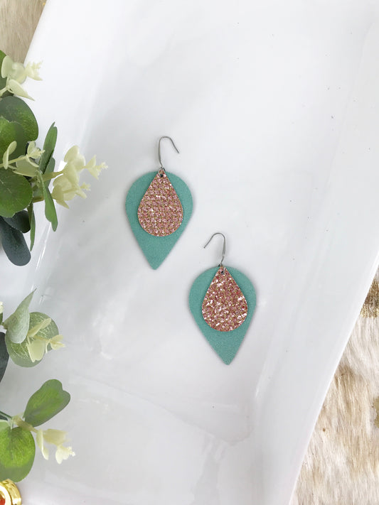 Genuine Leather and Glitter Earrings - E19-416