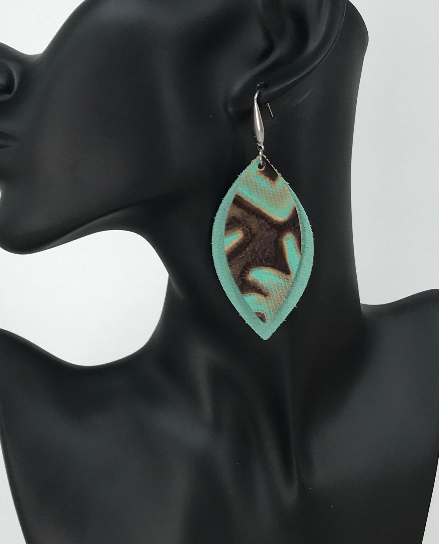 Mint and Teal Genuine Leather Earrings - E19-417