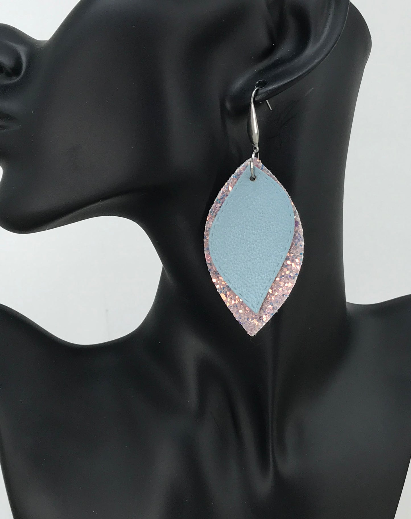 Sky Blue Leather and Chunky Glitter Earrings - E19-418