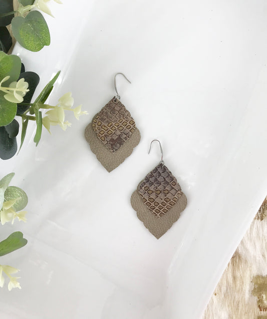 Snakeskin and Gray Leather Earrings - E19-421