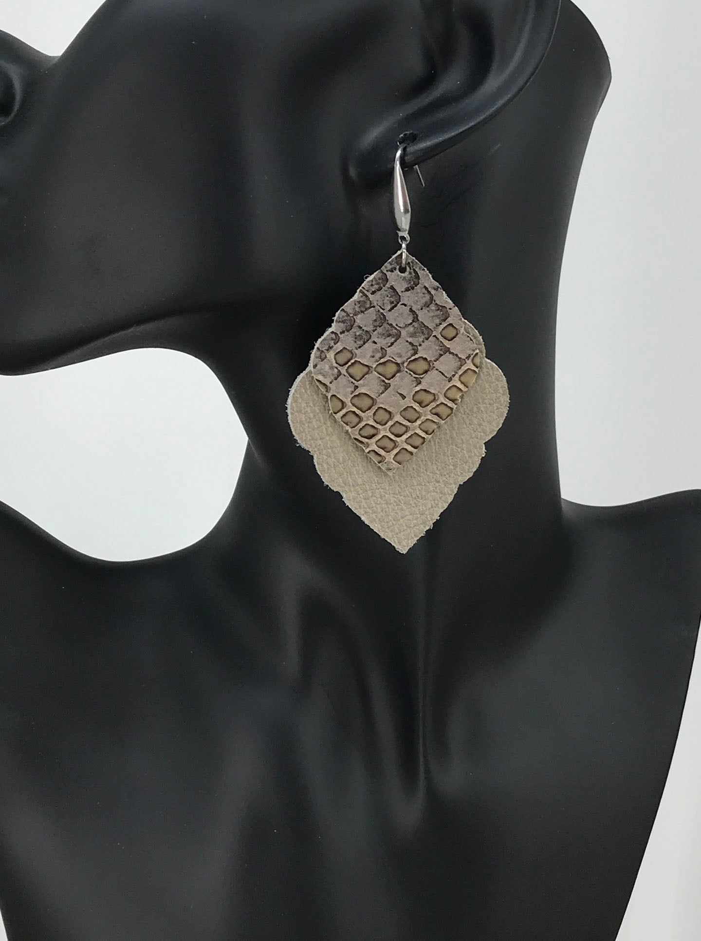 Snakeskin and Gray Leather Earrings - E19-421