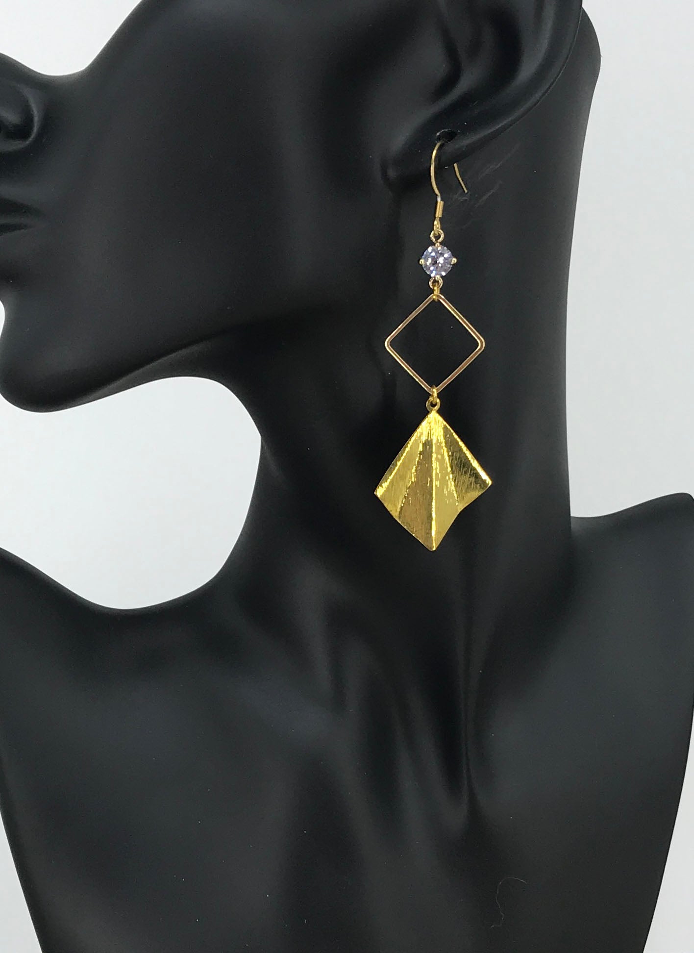 Crystal & Gold Diamond Pendant Drop Earrings