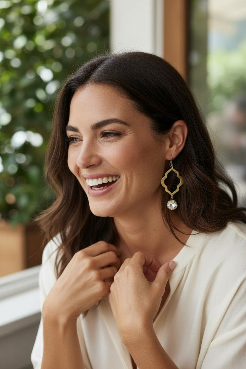 Crystal Clear & Gold Marquis Drop Earrings
