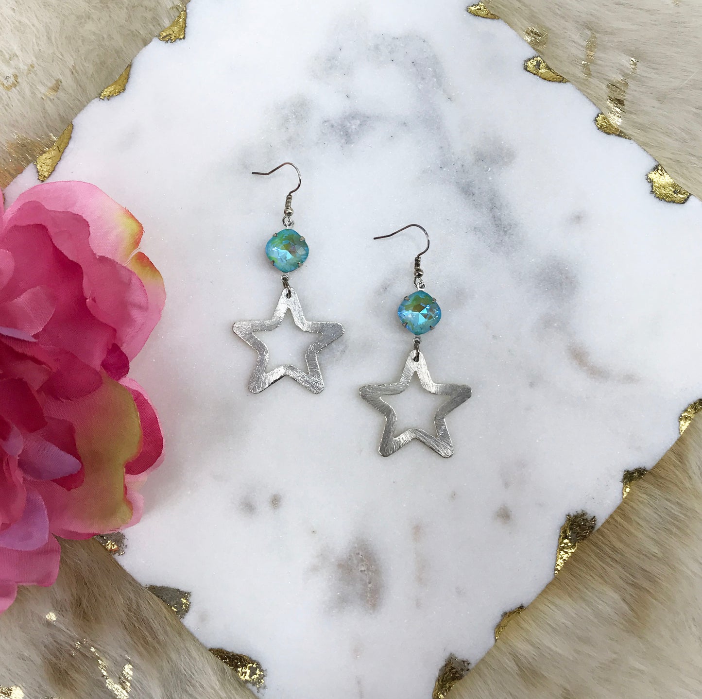 Crystal & Star Pendant Earrings - E19-4278