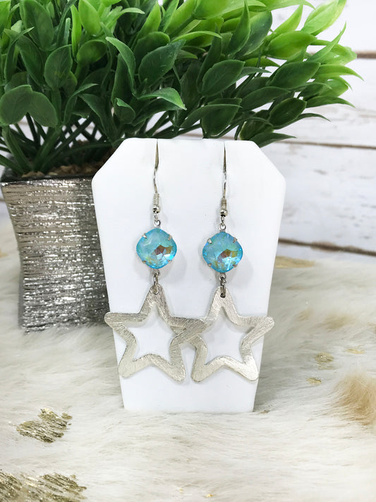 Crystal & Star Pendant Earrings - E19-4278