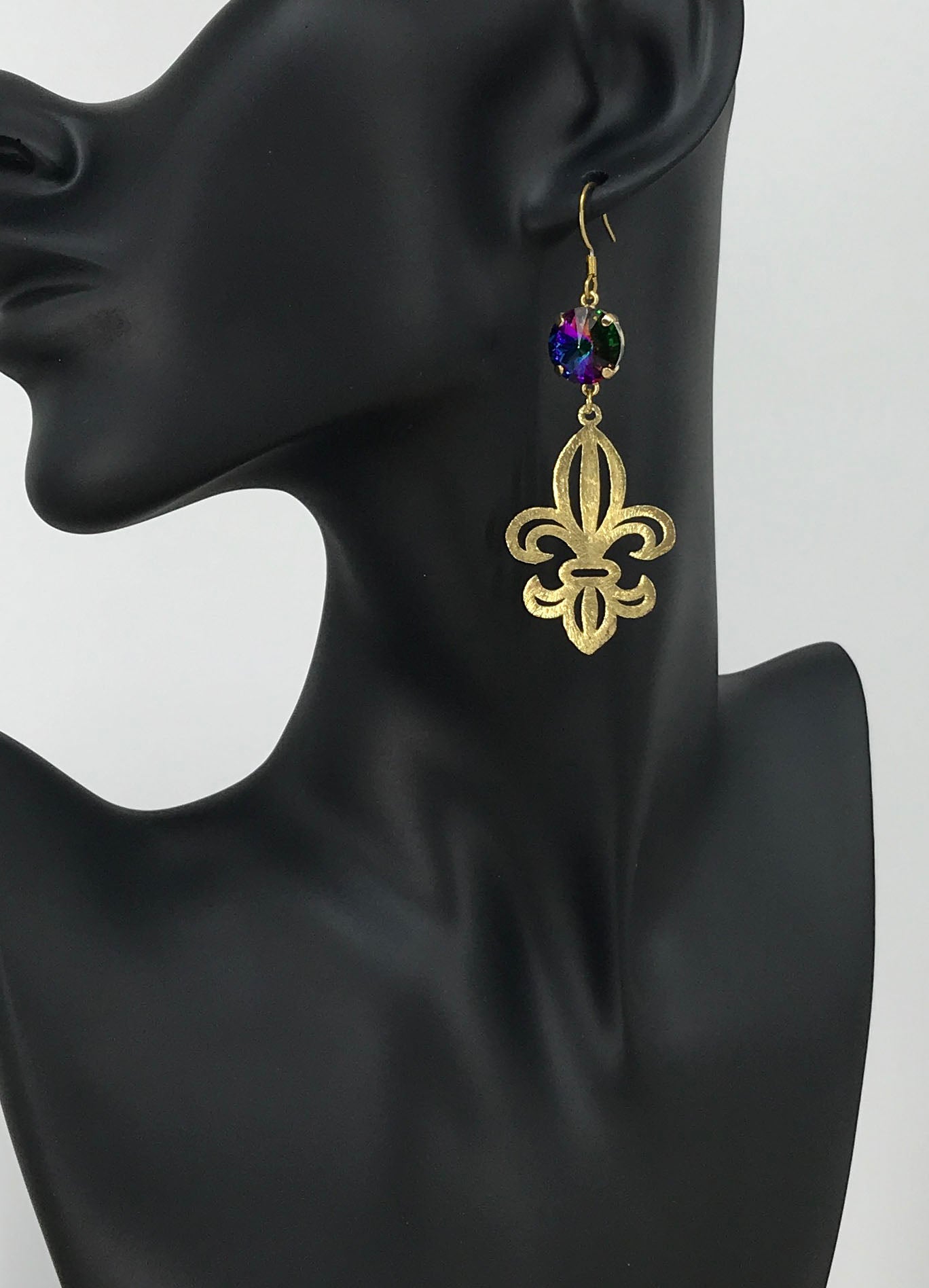 Crystal & Fleur De Lis Pendant Earrings - E19-4305