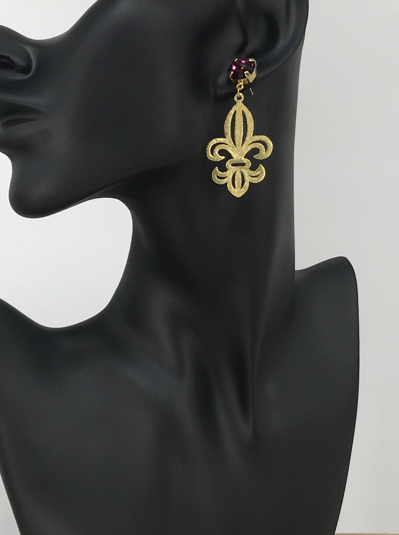 Crystal & Fleur De Lis Pendant Earrings - E19-4317