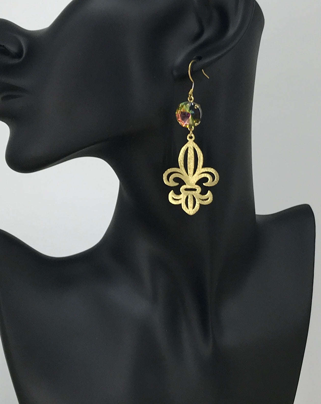 Crystal & Fleur De Lis Pendant Earrings - E19-4329